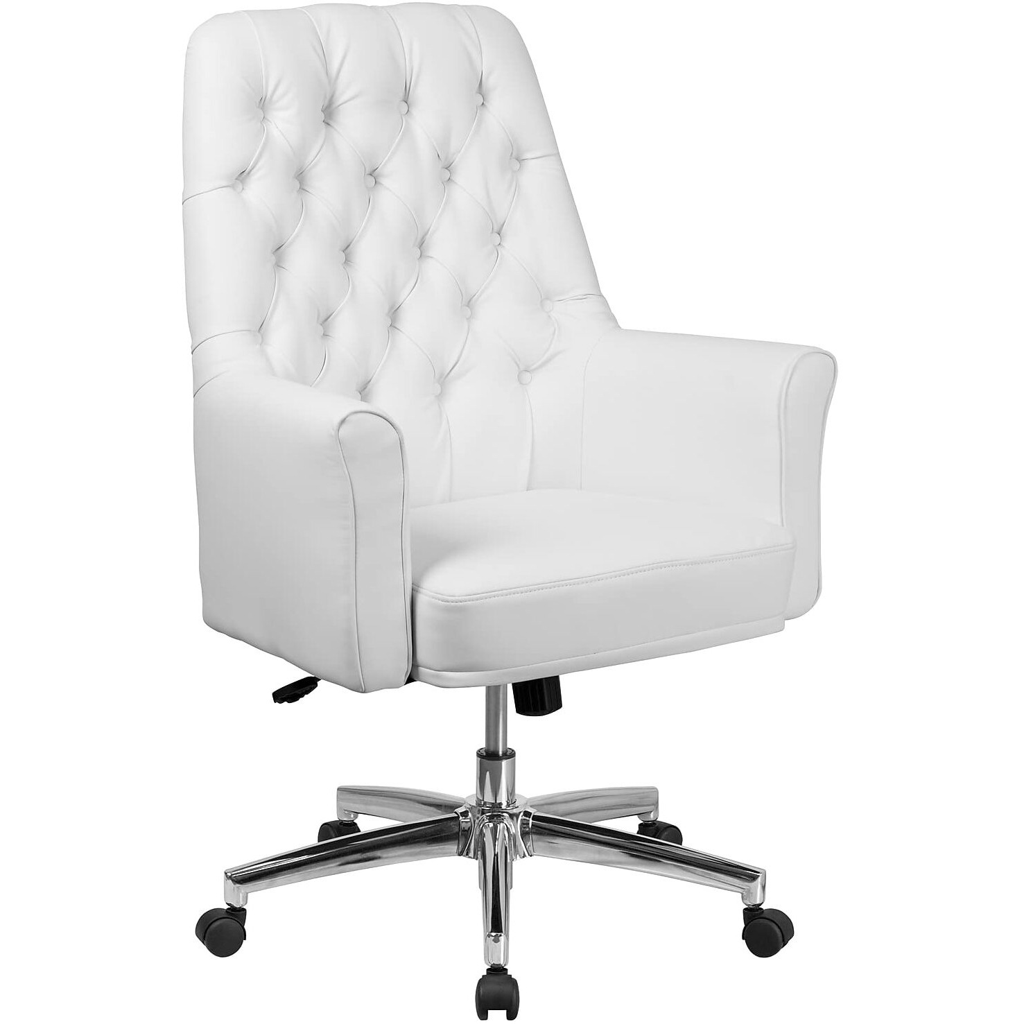 Flash Furniture Hansel Mid-Back Traditional Tufted White LeatherSoft Executive Swivel Office Chair with Arms