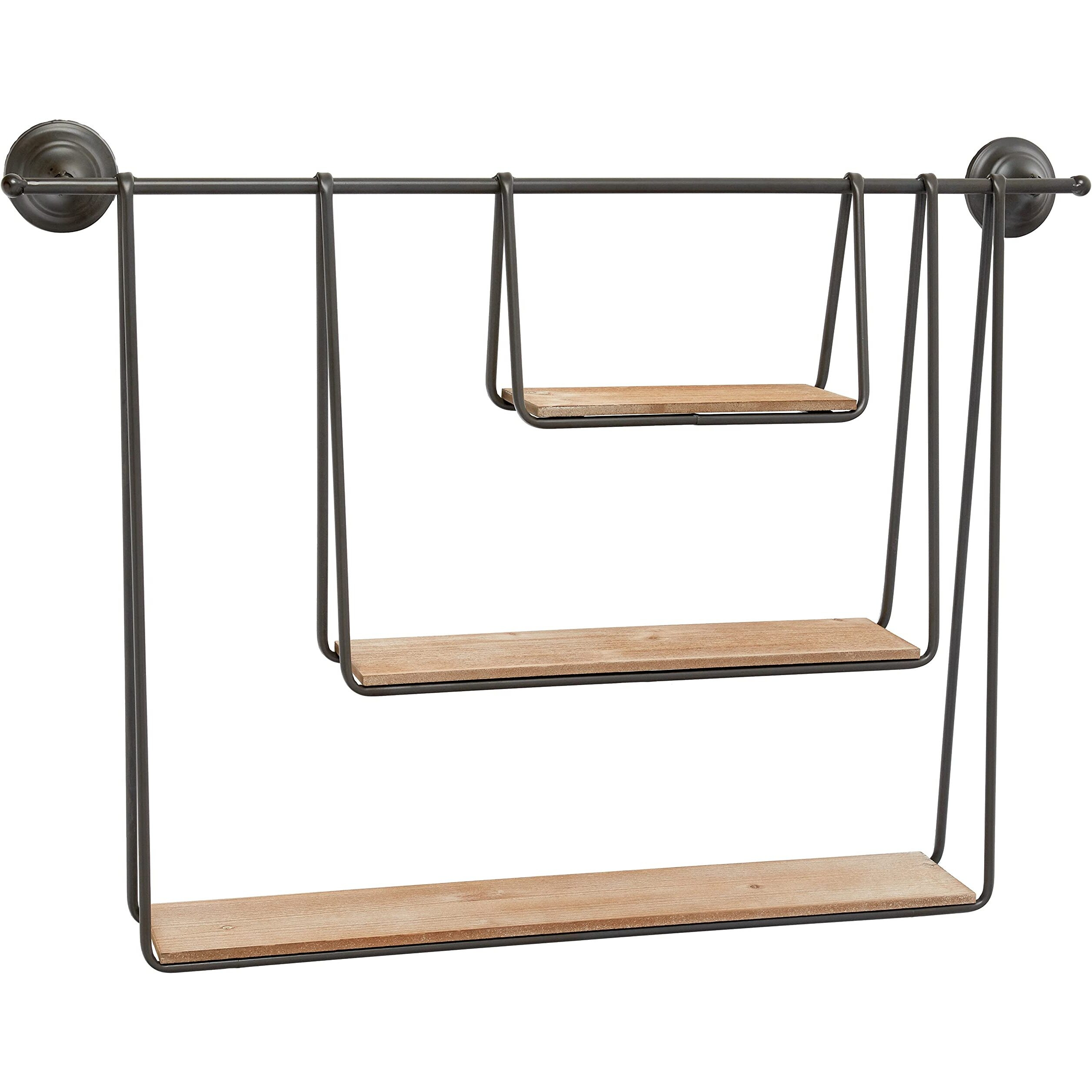 Kalalou Wood and Metal Triple Hanging Shelf, One Size, Gray