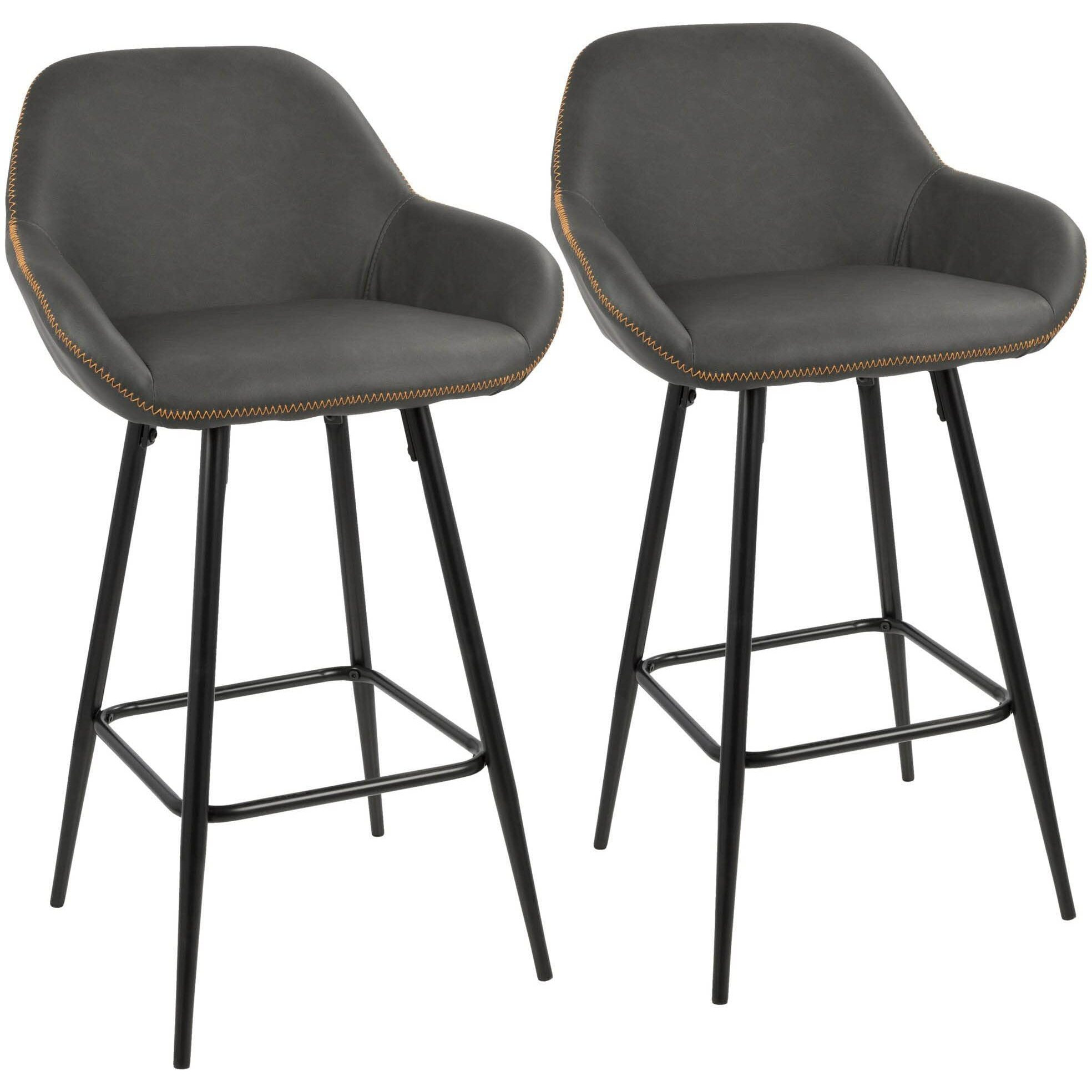 LumiSource Clubhouse Counter Stools for Kitchen Counter in Black Frame and Faux Leather, Counter Height Chairs, Bar Stools Set of 2, Counter Height Chairs, Bar Stools for Kitchen Island