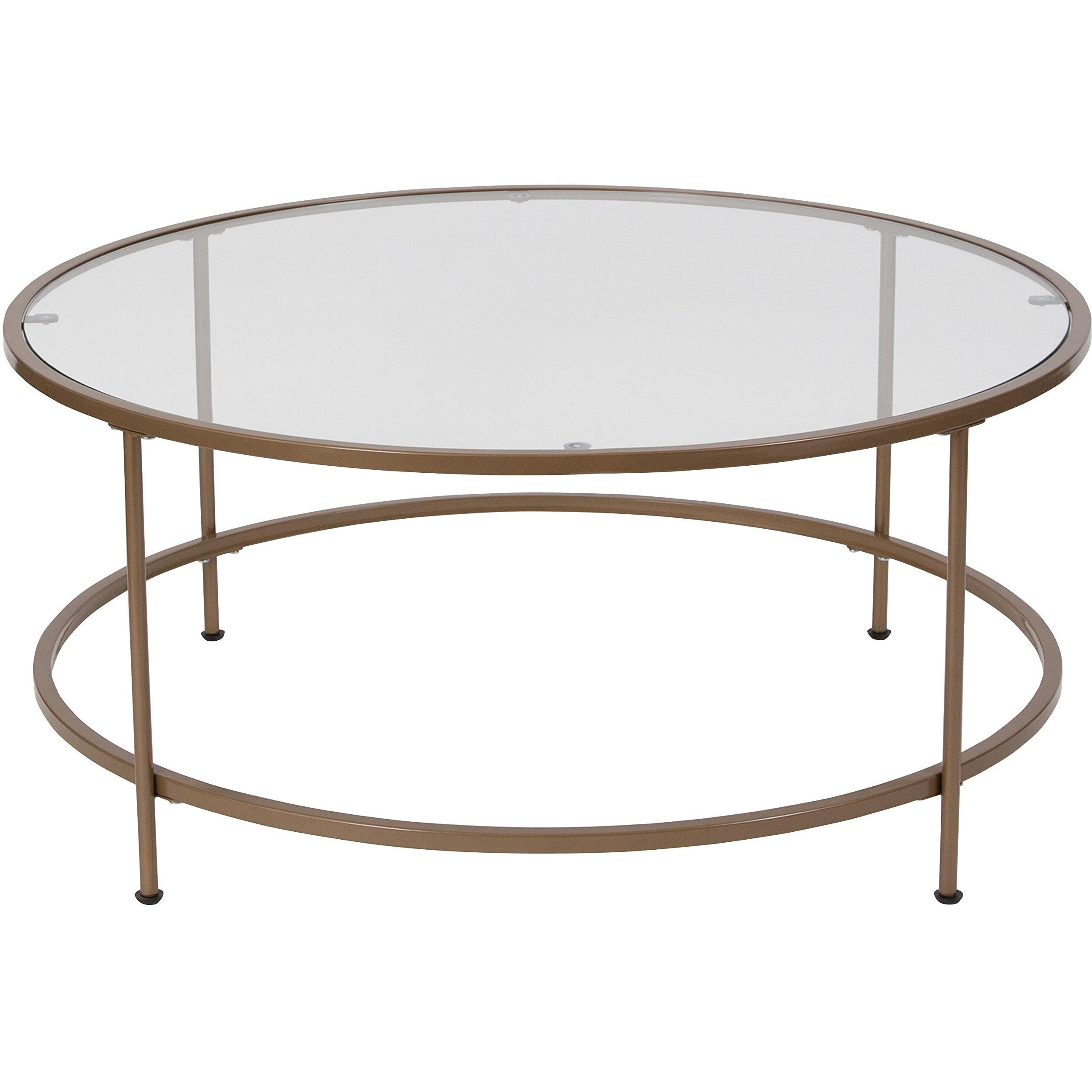 Flash Furniture Astoria Collection Round Coffee Table - Modern Clear Glass Coffee Table - Brushed Gold Frame