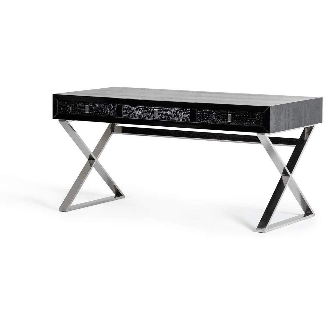 HomeRoots MDF, Steel 21  Black Crocodile MDF and Steel Desk