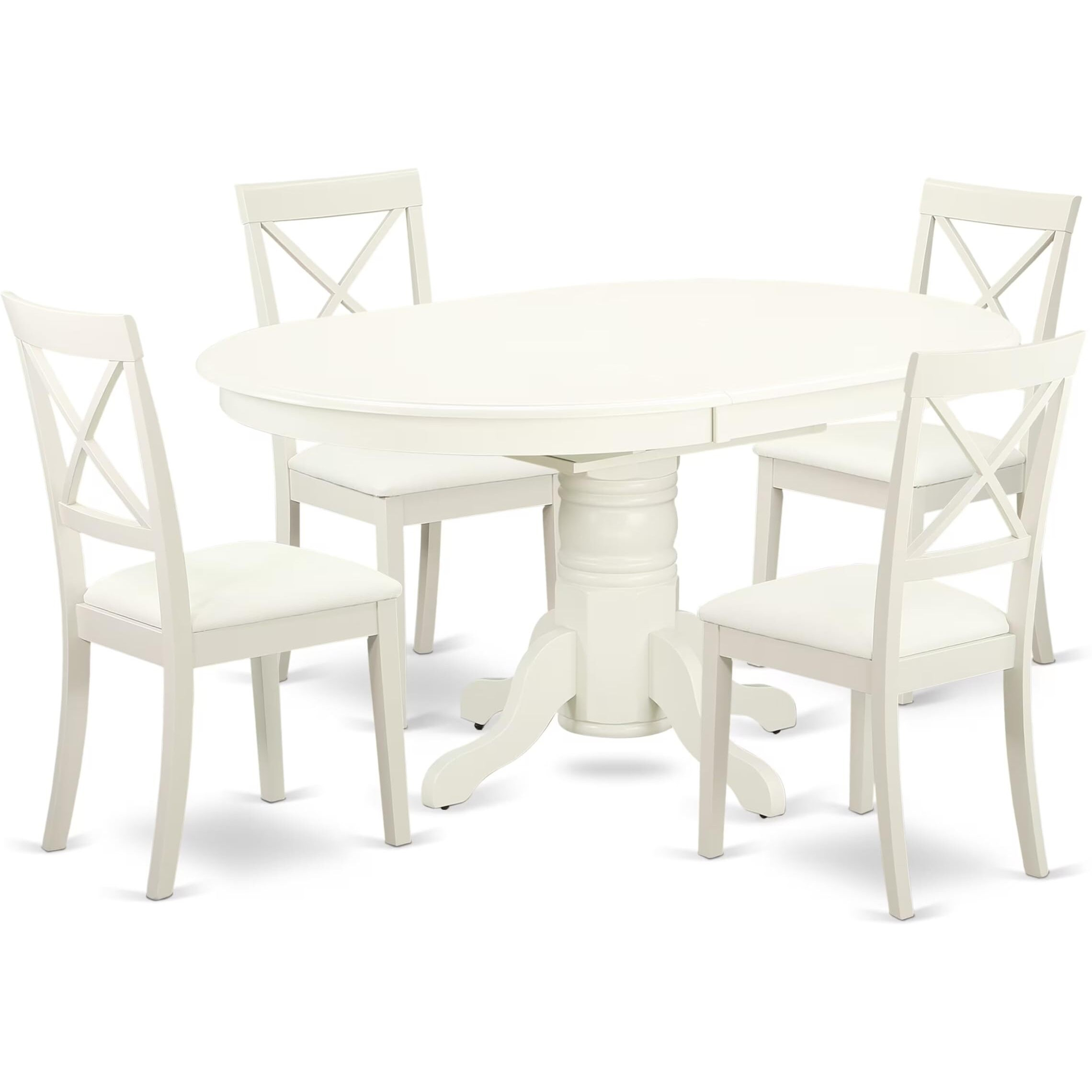 East West Furniture AVBO5-LWH-LC 5 Piece Dining Set Includes an Oval Dining Room Table with Butterfly Leaf and 4 Faux Leather Upholstered Chairs, 42x60 Inch, Linen White