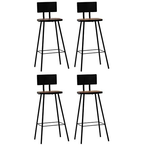 vidaXL Industrial-Style Bar Chairs, 4 pcs Set, Crafted from Solid Reclaimed Wood & Durable Steel Frame  Antiqued Timeless Furniture with a Rustic Aesthetic