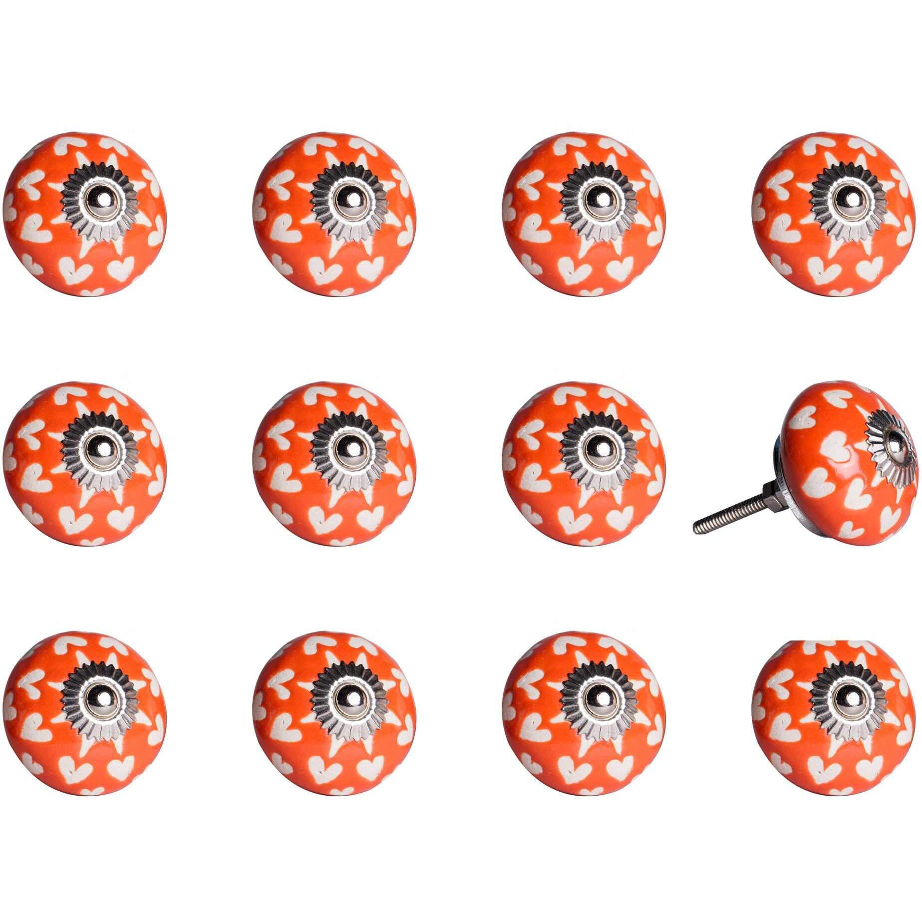 HomeRoots Orange/White/Silver Ceramic/Metal 1.5  X 1.5  X 1.5  Multi-Color 12 Pack Knob-It Ki1211