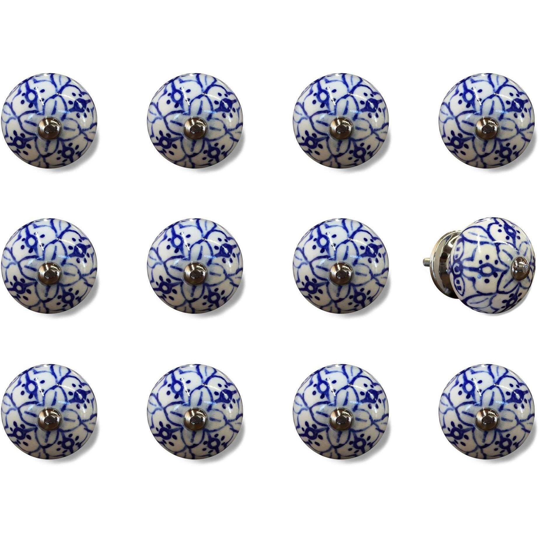 HomeRoots Decor 1.5-inch x 1.5-inch x 1.5-inch White, Blue and Silver- Knobs 12-Pack