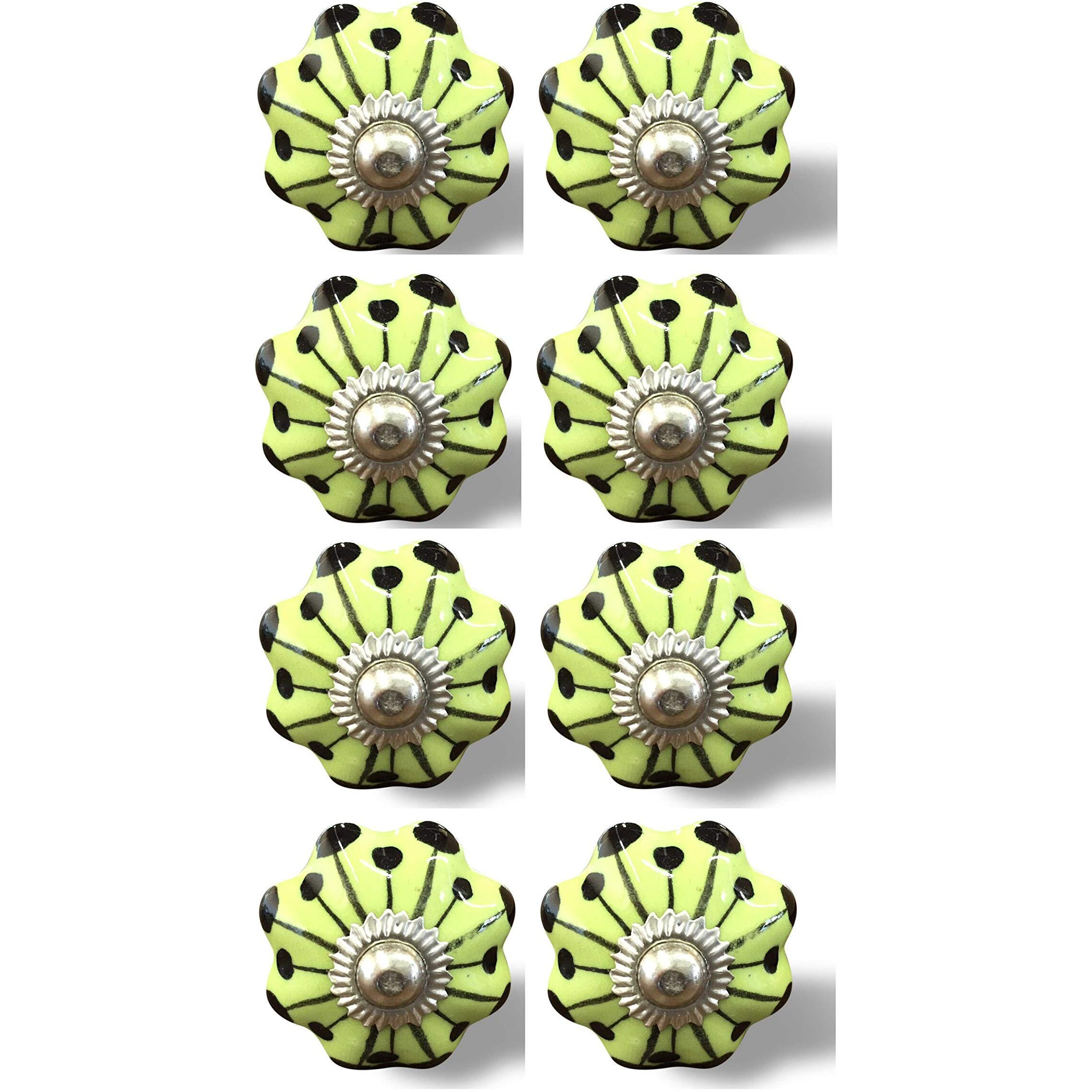 HomeRoots Yellow/Green/Silver Ceramic/Metal 1.5  X 1.5  X 1.5  Hues of Lemon, Black and Silver 8 Pack Knob-It