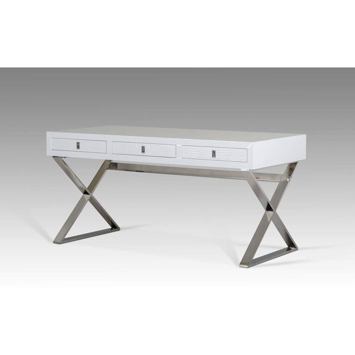 HomeRoots MDF, Steel Transitional White Crocodile Desk