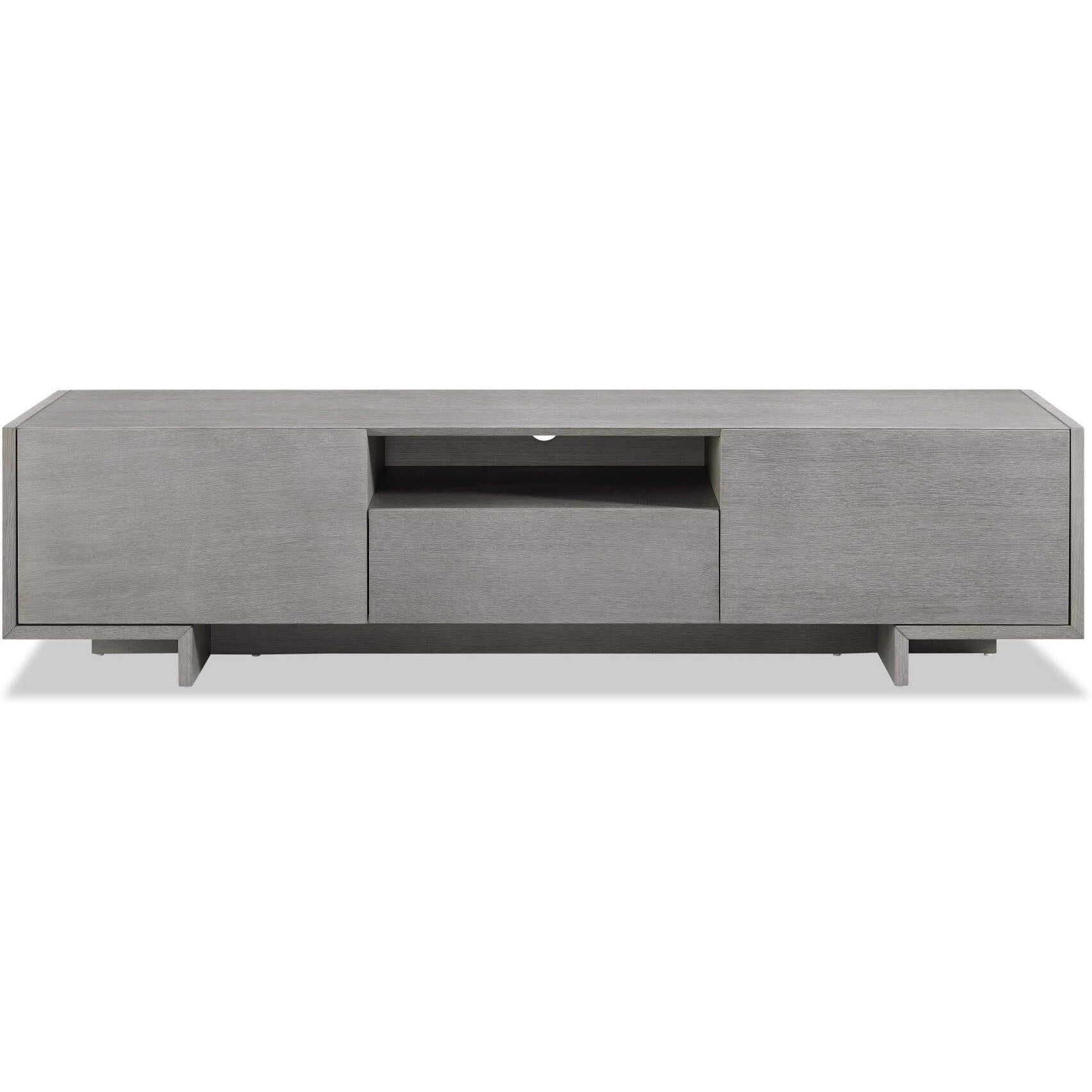 HomeRoots Furniture TV Unit One Middle Drawer and 2 Lid Doors On The Sides All in Grey Oak Venee (320797)