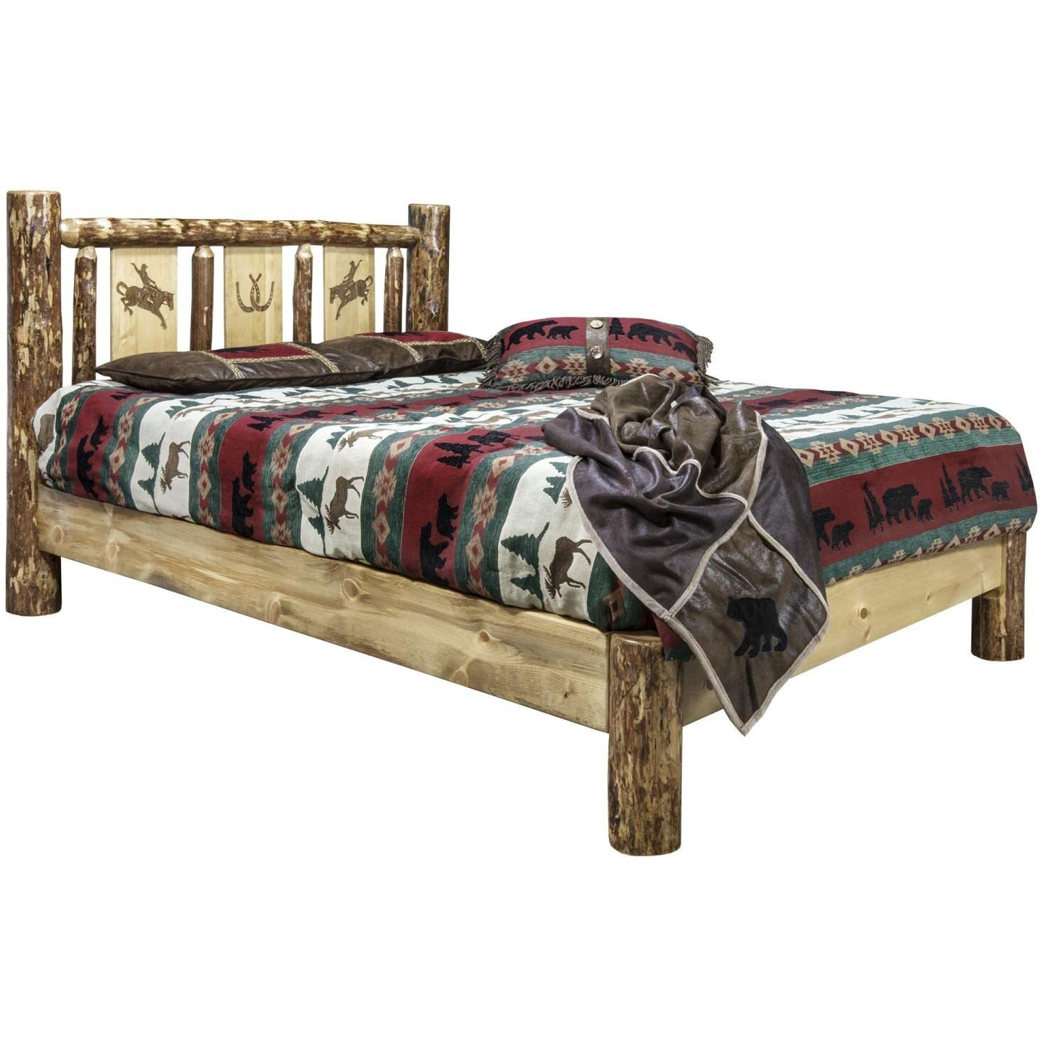 Montana Woodworks Glacier Country Collection Twin Platform Bed w/Laser Engraved Bronc Design