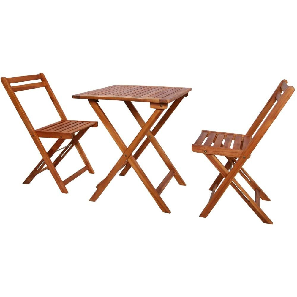 vidaXL 3 Piece Folding Bistro Set - Durable, Weather-Resistant Solid Acacia Wood - Includes Round Table and 2 Chairs - Easy to Assemble - Ideal for Patio, Balcony, and Garden