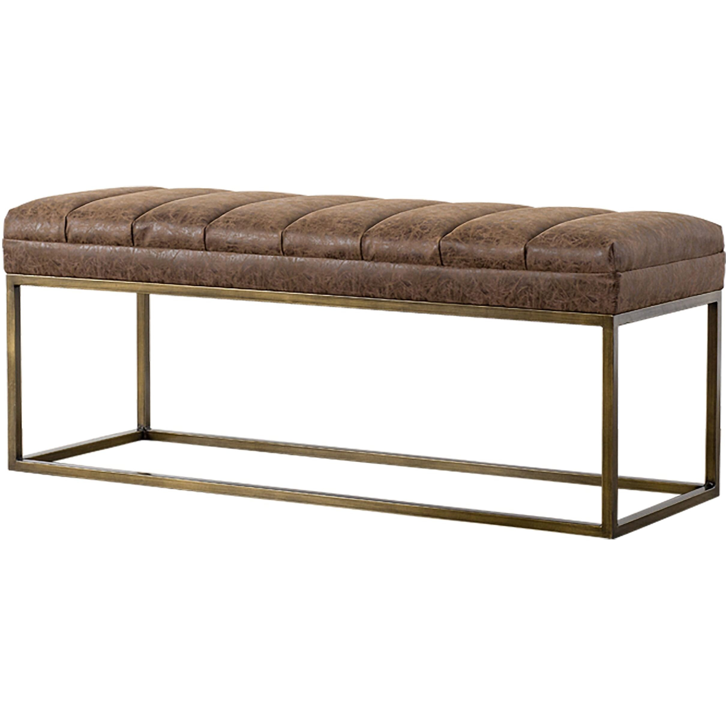 New Pacific Direct Darius PU Leather Bench Ottomans & Cubes, Nubuck Chocolate