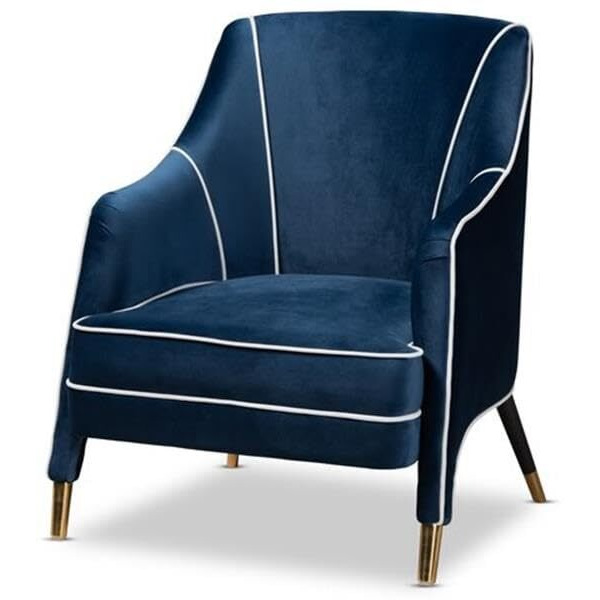 Baxton Studio Ainslie Glam and Luxe Navy Blue Velvet Fabric Upholstered Gold Finished Armchair