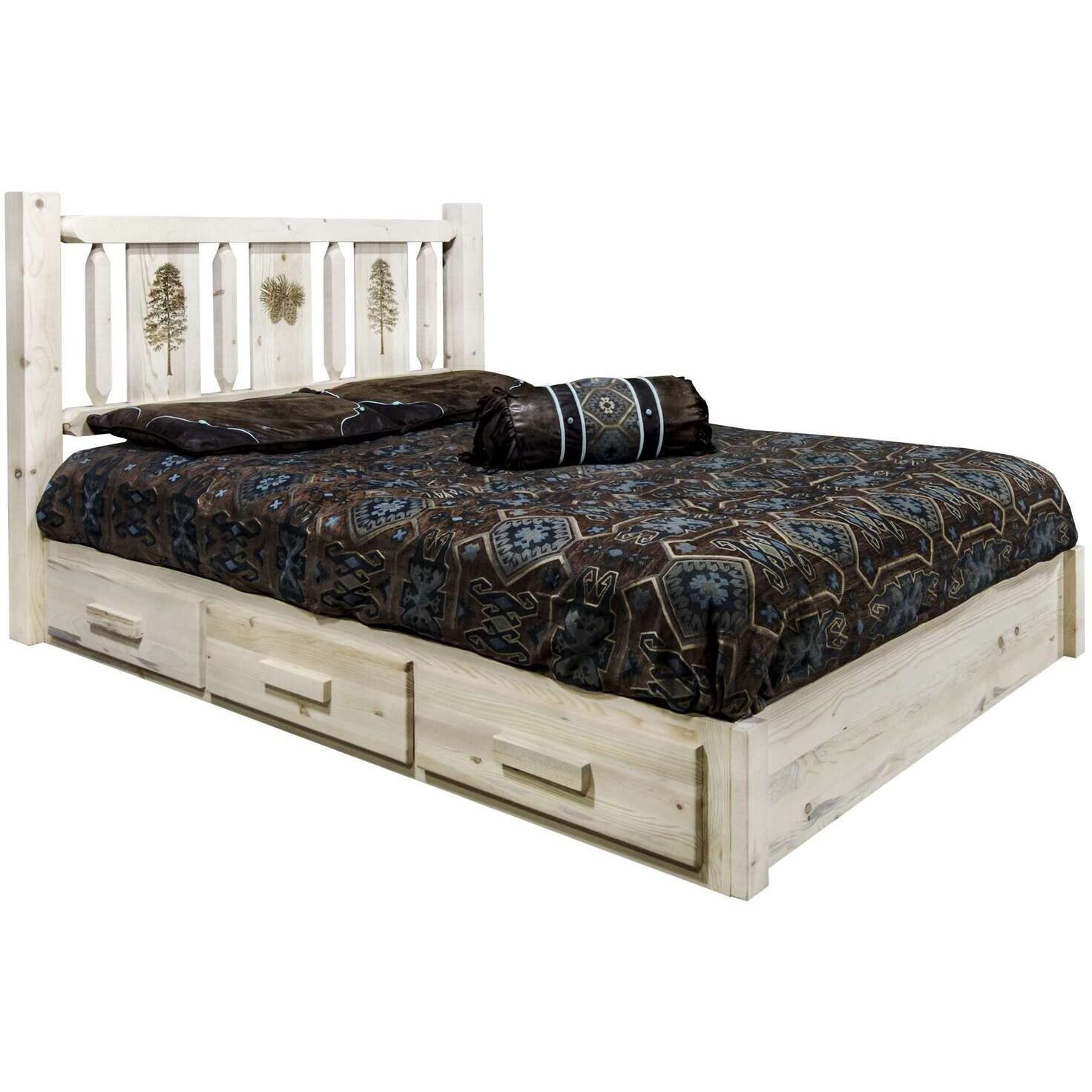 Montana Log Collection Wood Homestead Platform Bed with Storage MWHCSBPTLZPINE