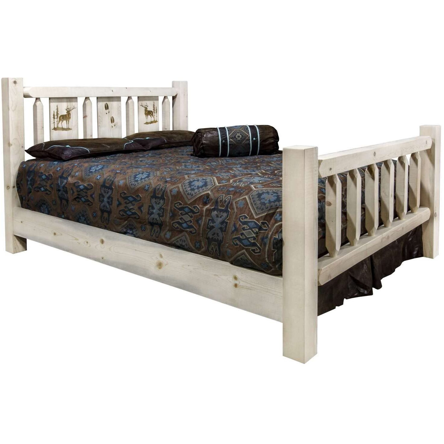 Montana Woodworks Elk Design Laser Engraved Bed in Clear Lacquer Finish (Full 87 in. L x 60 in. W x 47 in. H (188 lbs.))