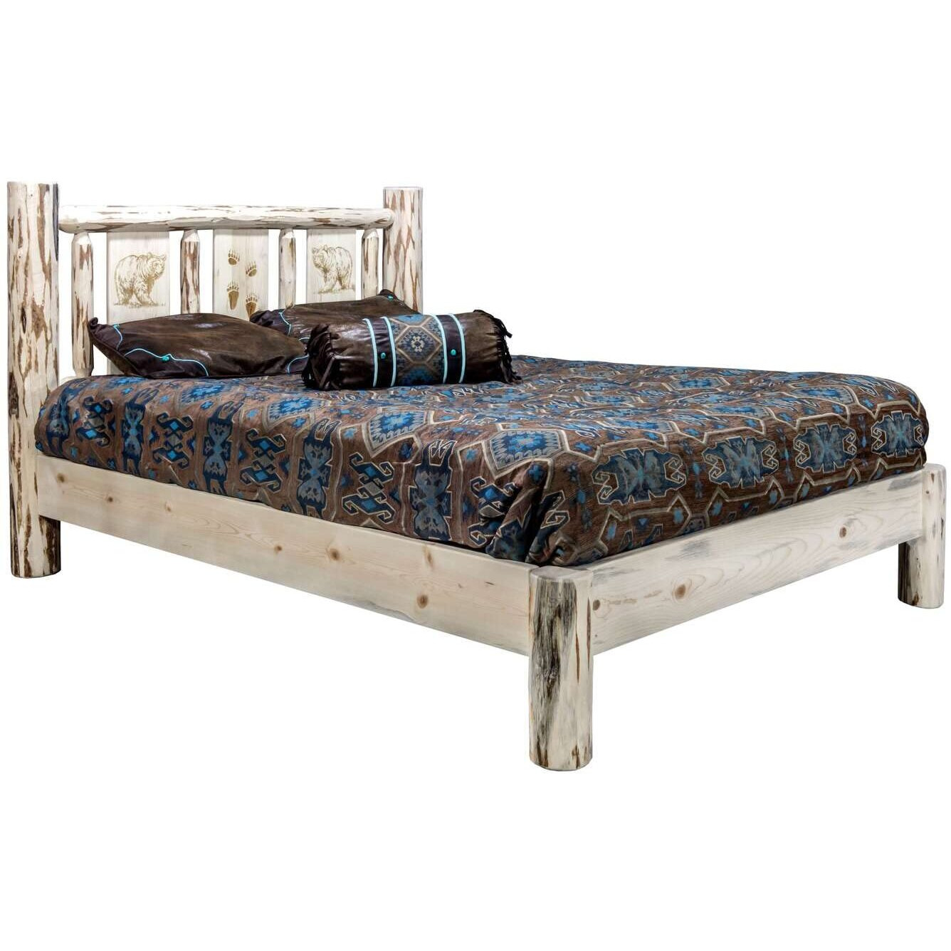 Montana Woodworks Bear Design Engraved Platform Bed in Natural (Twin 81 in. L x 46 in. W x 47 in. H (192 lbs.))