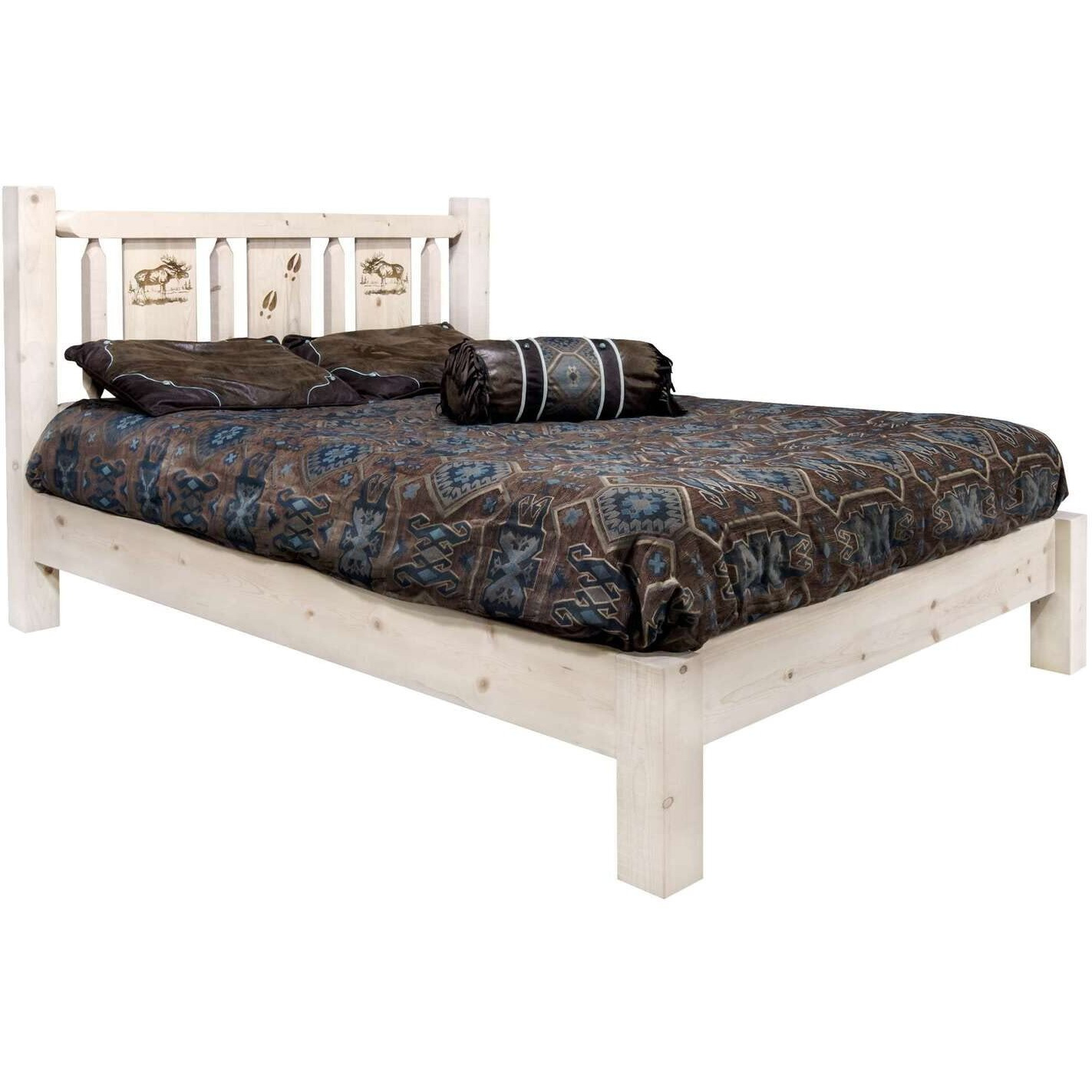 Montana Woodworks Moose Design Laser Engraved Platform Bed in Natural (Twin 81 in. L x 46 in. W x 47 in. H (178 lbs.))