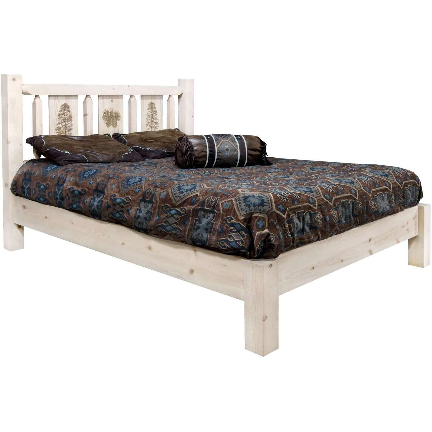 Montana Woodworks Pine Tree Design Engraved Platform Bed (Twin 81 in. L x 46 in. W x 47 in. H (178 lbs.))