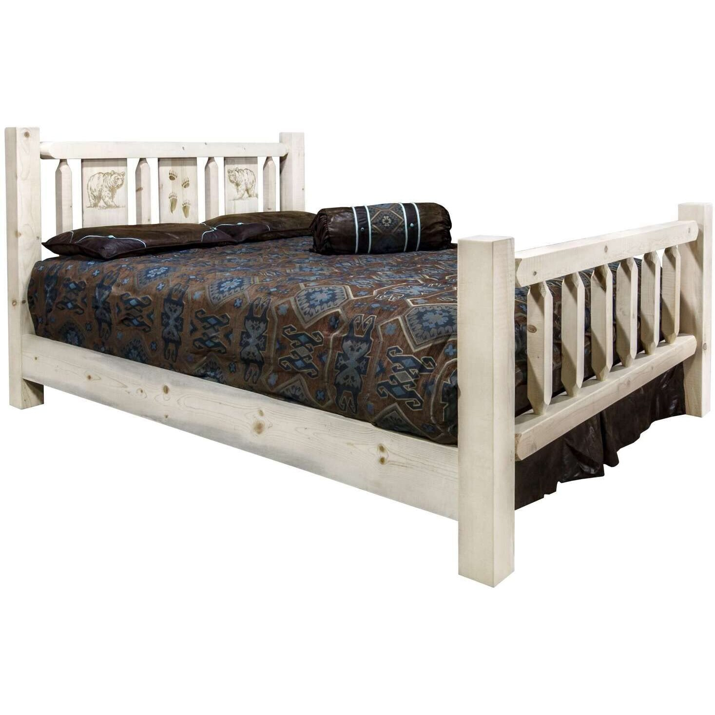 Montana Woodworks Homestead Collection Twin Bed w/Laser Engraved Bear Design, Ready to Finish