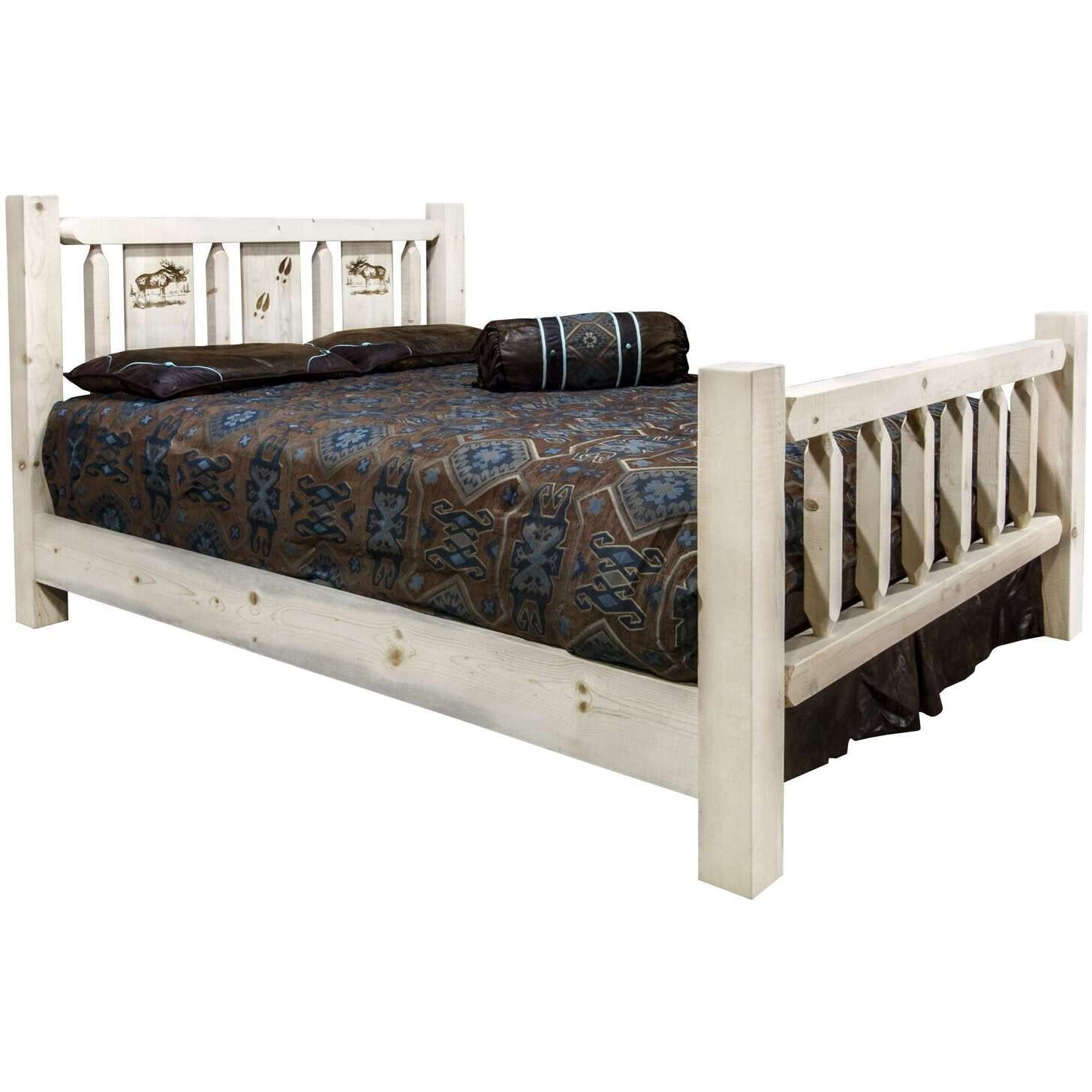 Montana Woodworks Moose Design Laser Engraved Bed in Clear Lacquer Finish (Full 87 in. L x 60 in. W x 47 in. H (188 lbs.))