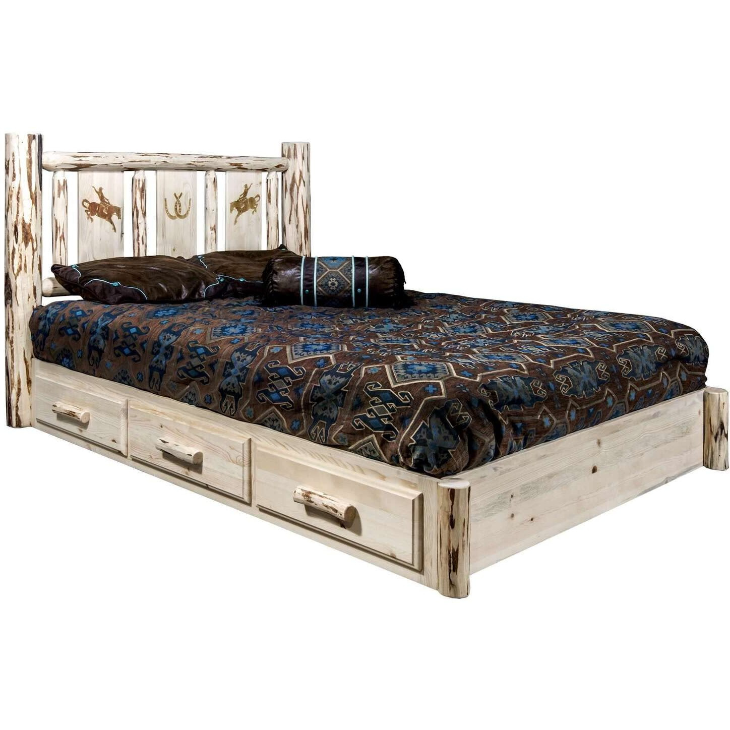 Montana Woodworks Bronc Design Laser Engraved Platform Bed in Ready Finish (Twin 83 in. L x 46 in. W x 47 in. H (255 lbs.))