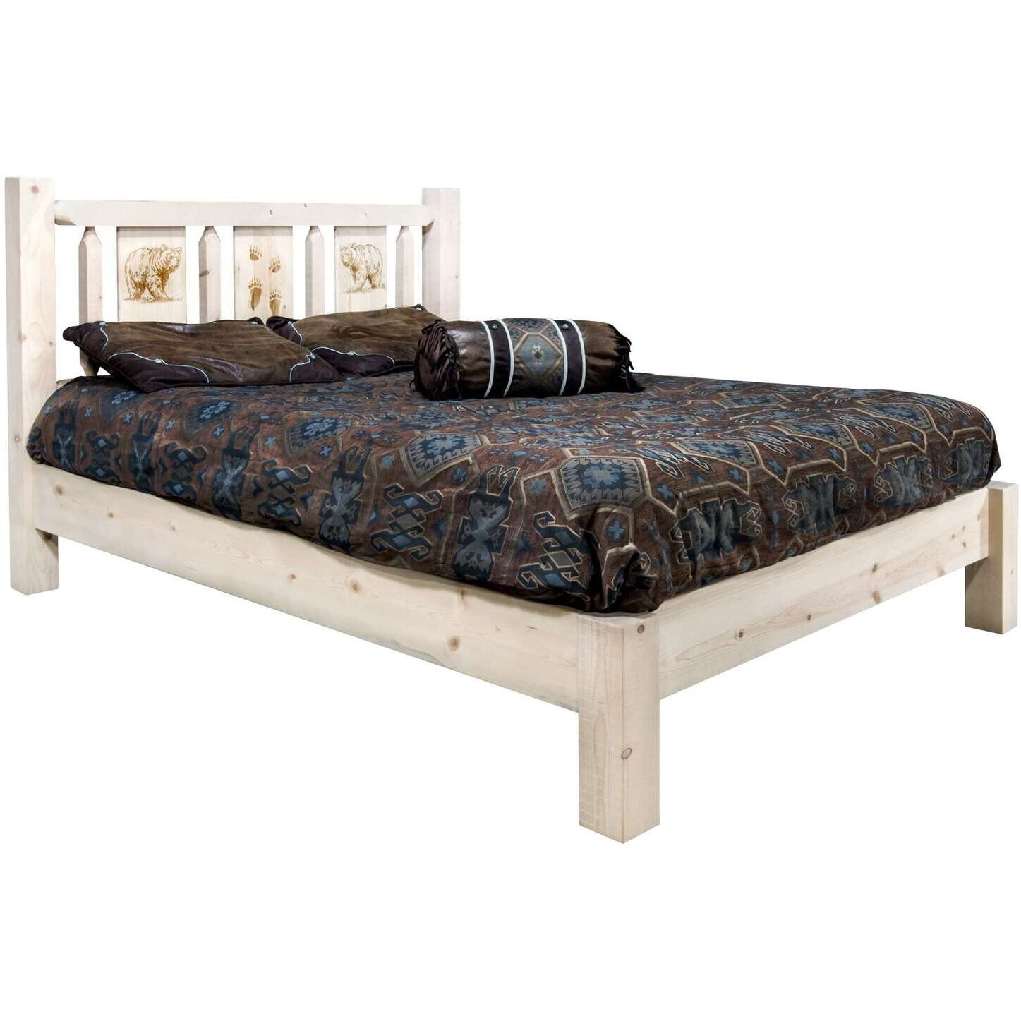 Montana Woodworks Bear Design Laser Engraved Platform Bed in Natural (Twin 81 in. L x 46 in. W x 47 in. H (178 lbs.))