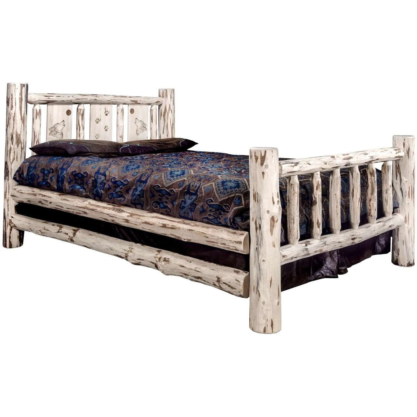 Montana Woodworks Wolf Design Laser Engraved Log Bed in Natural (Full 87 in. L x 60 in. W x 47 in. H (204 lbs.))