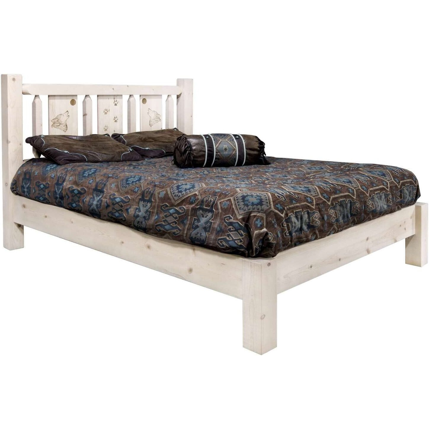 Montana Woodworks Wolf Design Laser Engraved Platform Bed in Natural (Twin 81 in. L x 46 in. W x 47 in. H (178 lbs.))