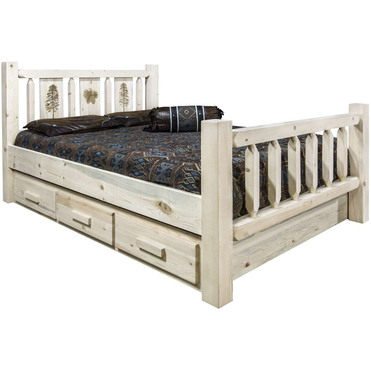 Montana Log Collection Wood Homestead King Storage Bed MWHCSBKLZPINE