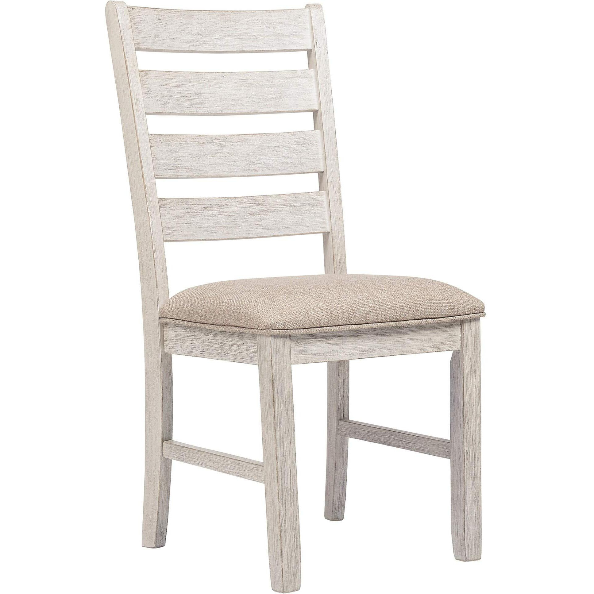 Benjara Fabric Dining Side Chair with Ladder Back, Set of 2, White, Brown