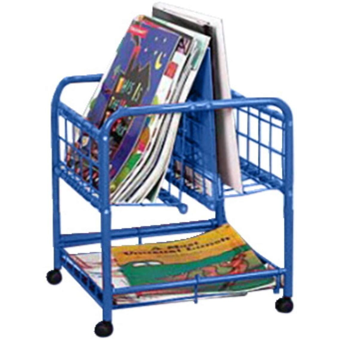 School Specialty Metal Mobile Big Book Browser with 3 Shelves, Blue