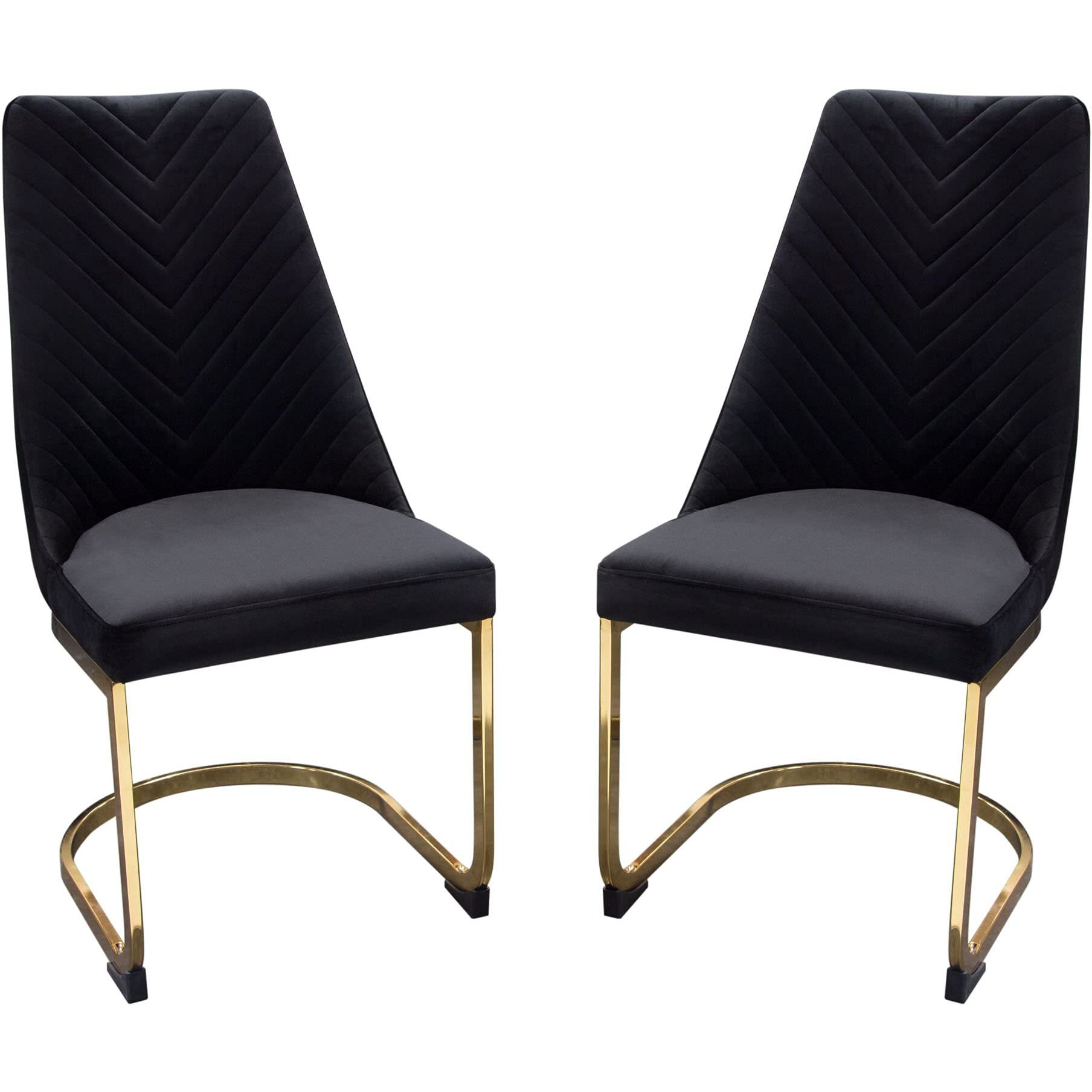 Diamond Sofa Vogue 2 Black Velvet/Gold Metal Side Chairs