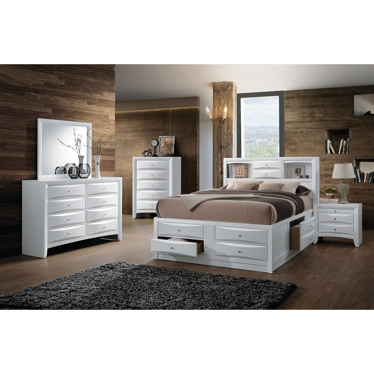 acme 21700Q 4 Piece Ireland Queen Size Bed with Storage - White