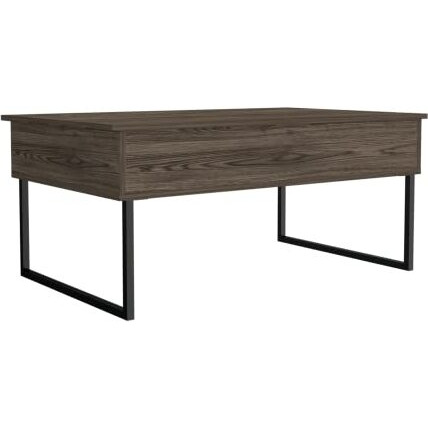 Viena Lift Top Coffee Table, Flexible Shelf, 2 Legs, Dark Walnut