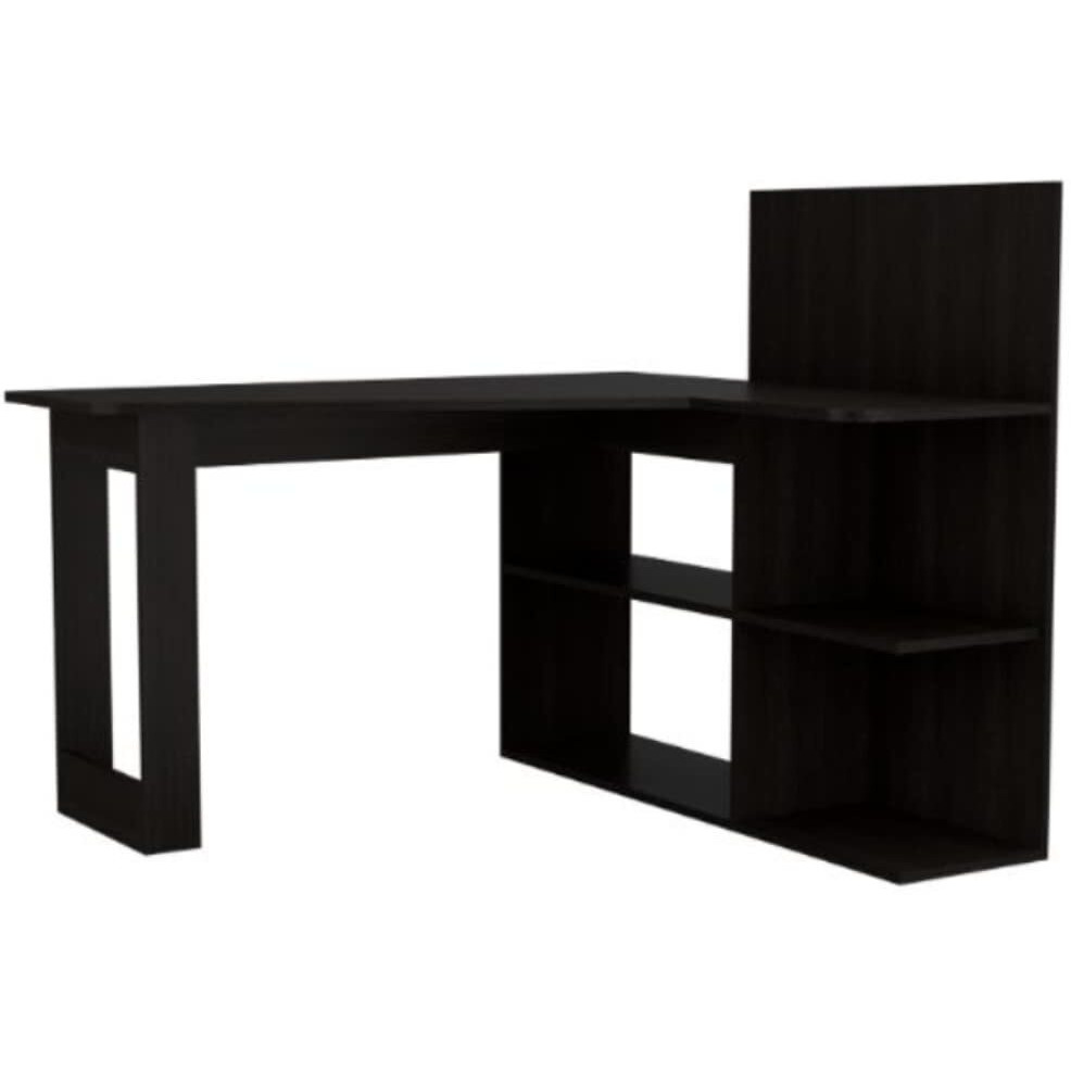 Kairi Writing Computer Desk, 5 Open Shelves, Black