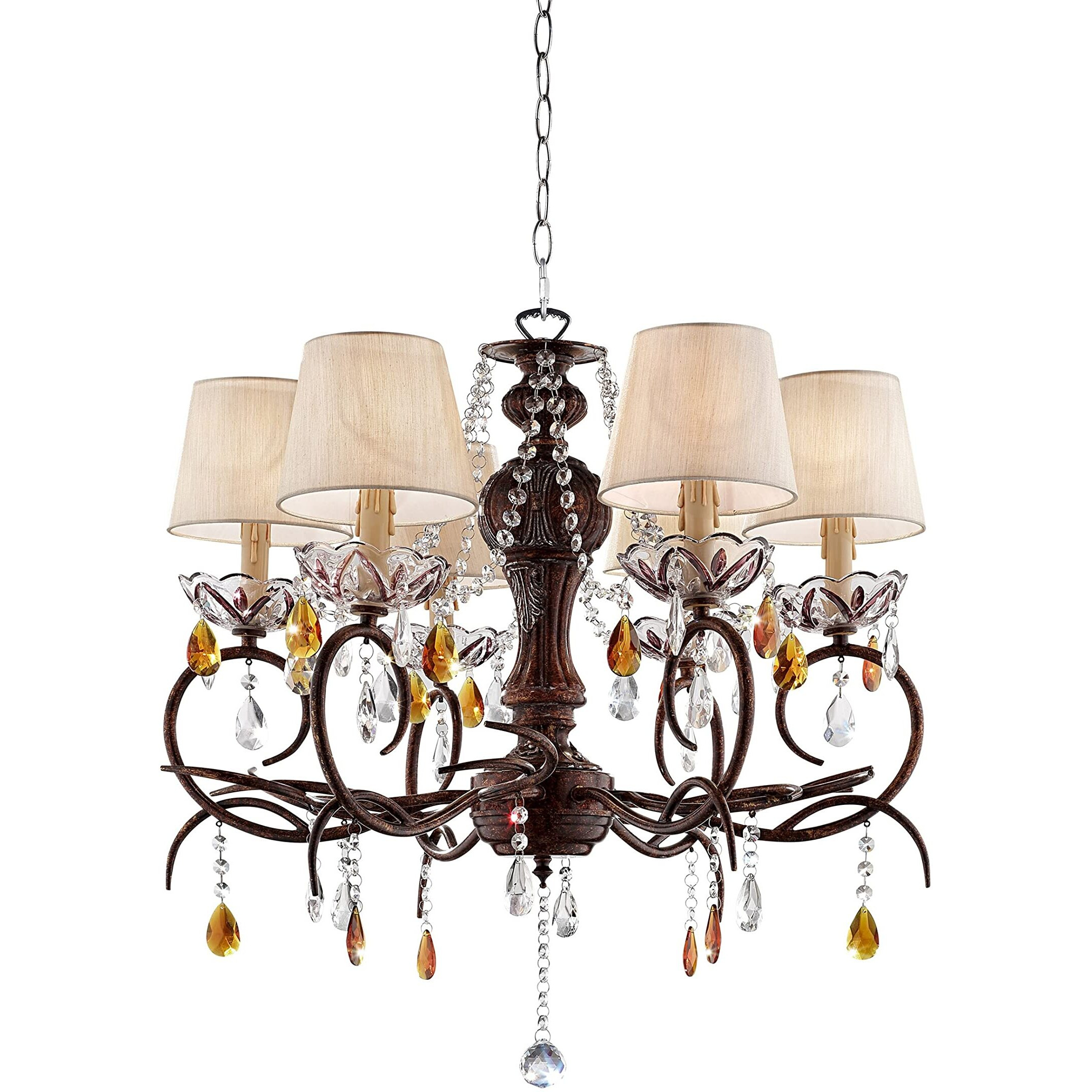 Burnished Bronze Hanging Ceiling Lamp with Clear and Amber Crystals