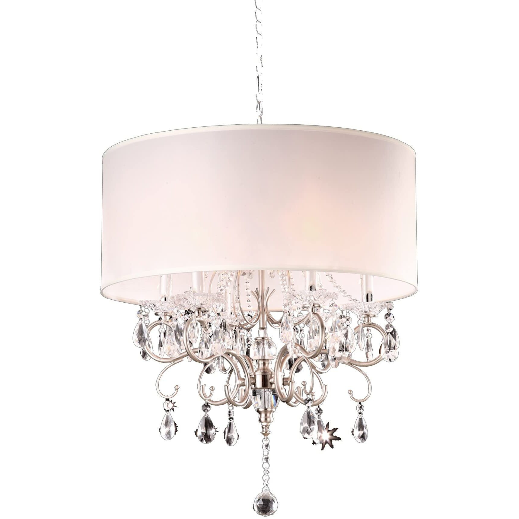 Glam Silver Crystals and White Shade Chandelier