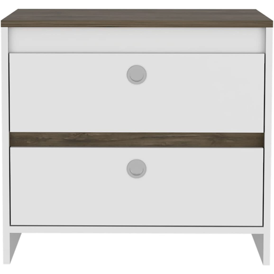 Nightstand 22  H, 2 Drawers, Superior Top, Metal Handle, White/Dark Brown