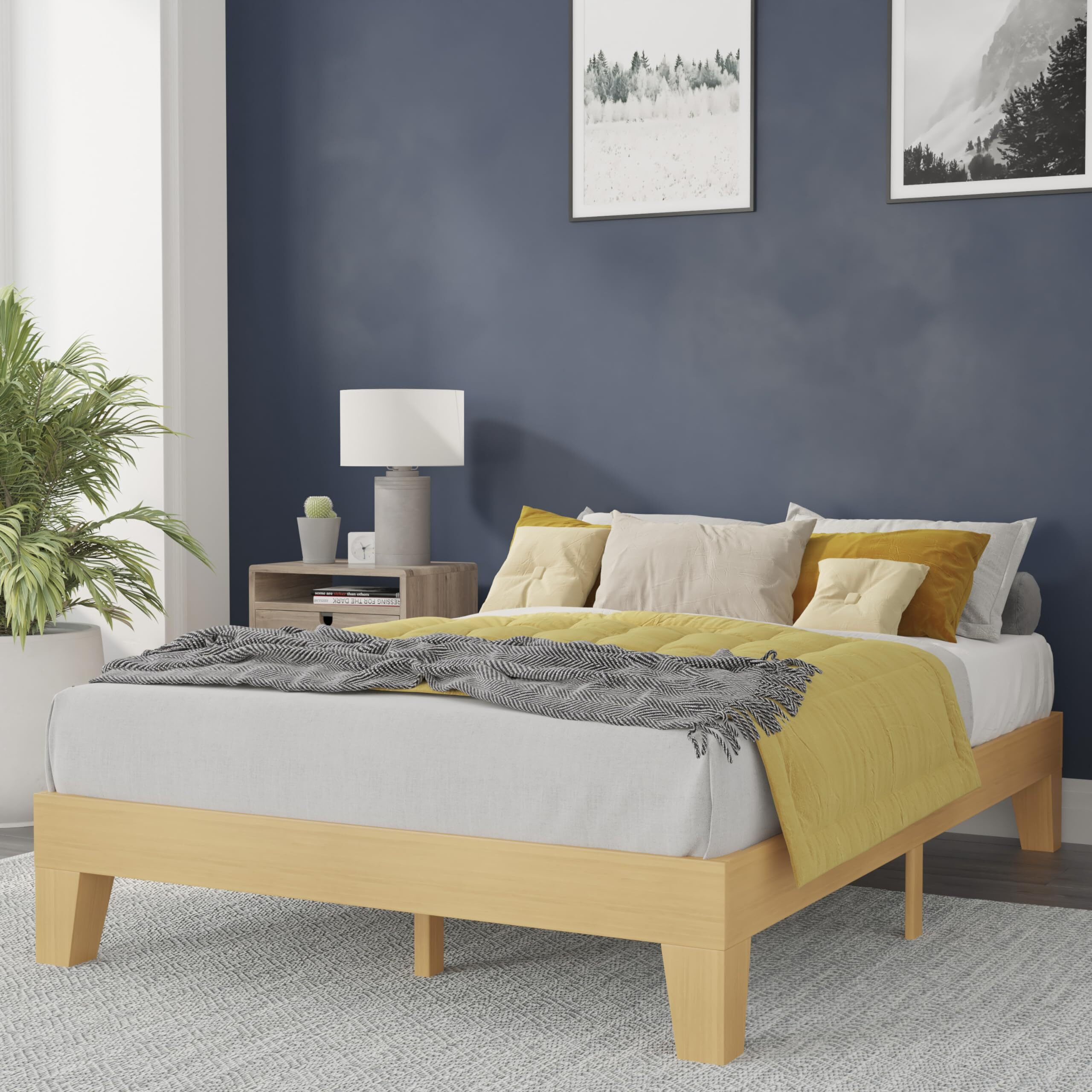 Flash Furniture Evelyn Wooden Platform Bed - Natural Pine Finish - Full - Wooden Slat Support - No Box Spring Required - Easy Assembly