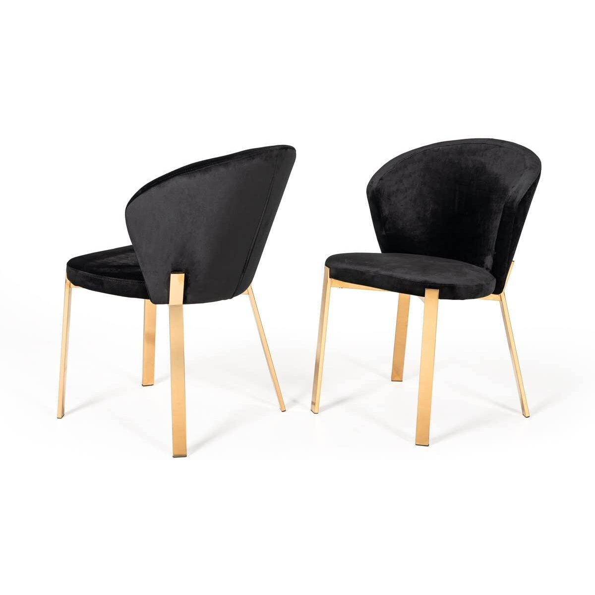 HomeRoots Velvet, Stainless Steel Set of Two Black Velvet Rosegold Dining Chairs