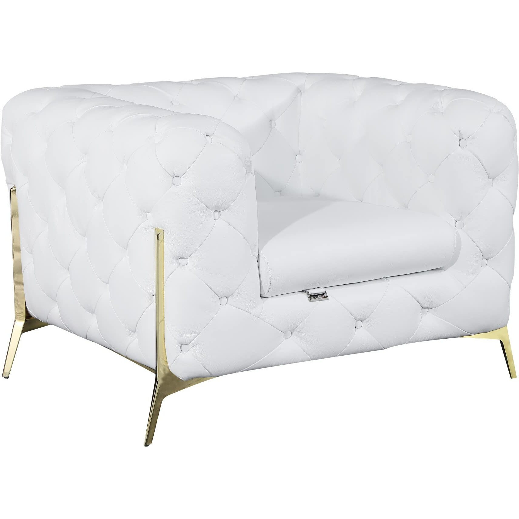 HomeRoots Italian Leather Glam White and Gold Tufted Leather Armchair