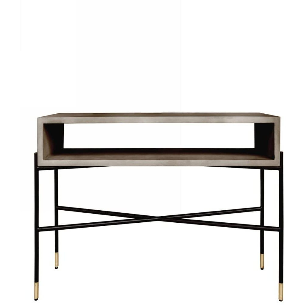 HomeRoots Grey, Black Industrial 45  Concrete and Metal Console Console Table