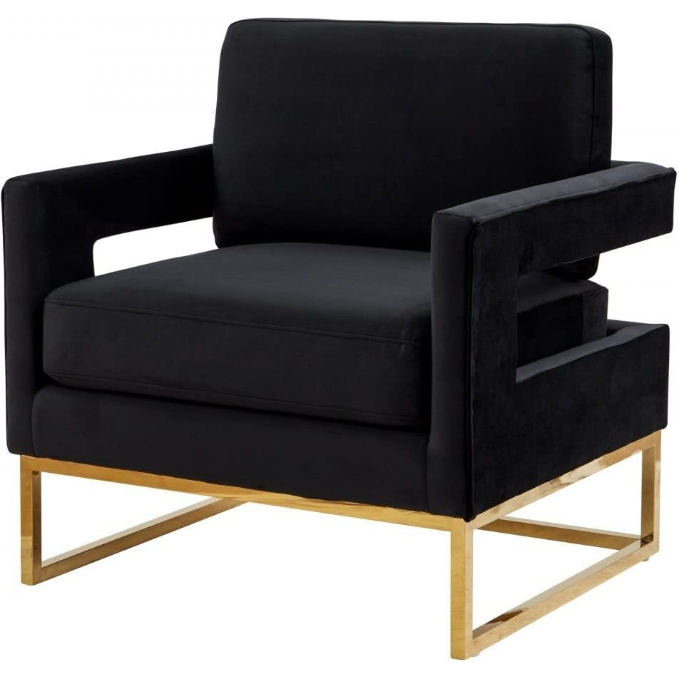 HomeRoots Stylish Black Velvet and Gold Steel Chair