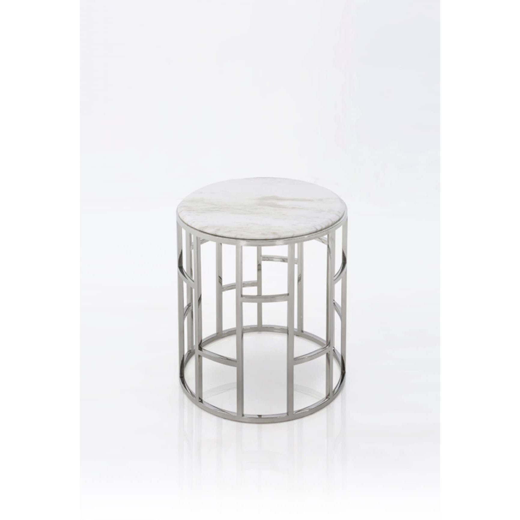 HomeRoots Stylish Silver and White Marble Round Geometric End or Side Table