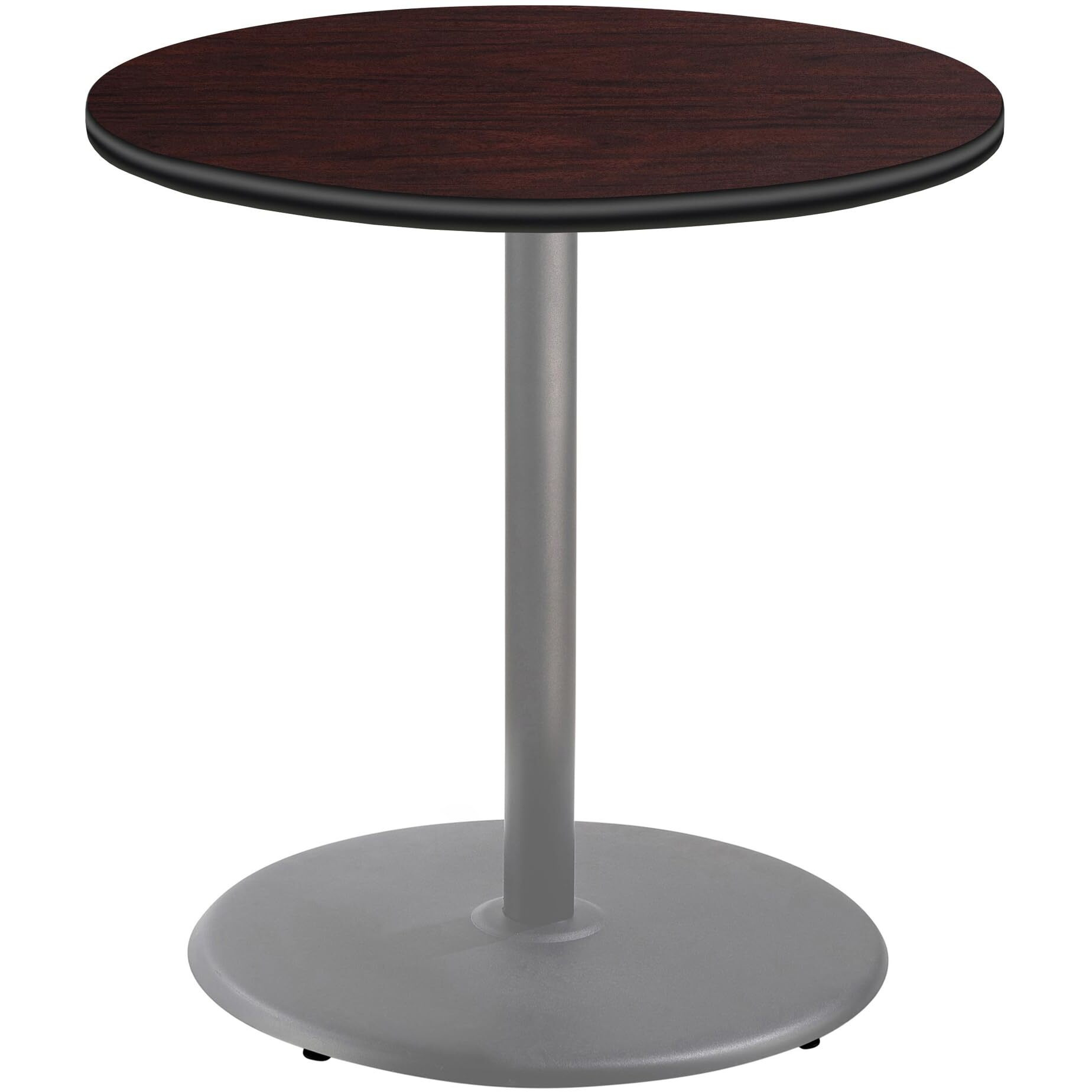 National Public Seating NPS 36  Round Cafe Table with Round Base, 36  Height, Particleboard Core/T-Mold, Mahogany Top, Grey Frame