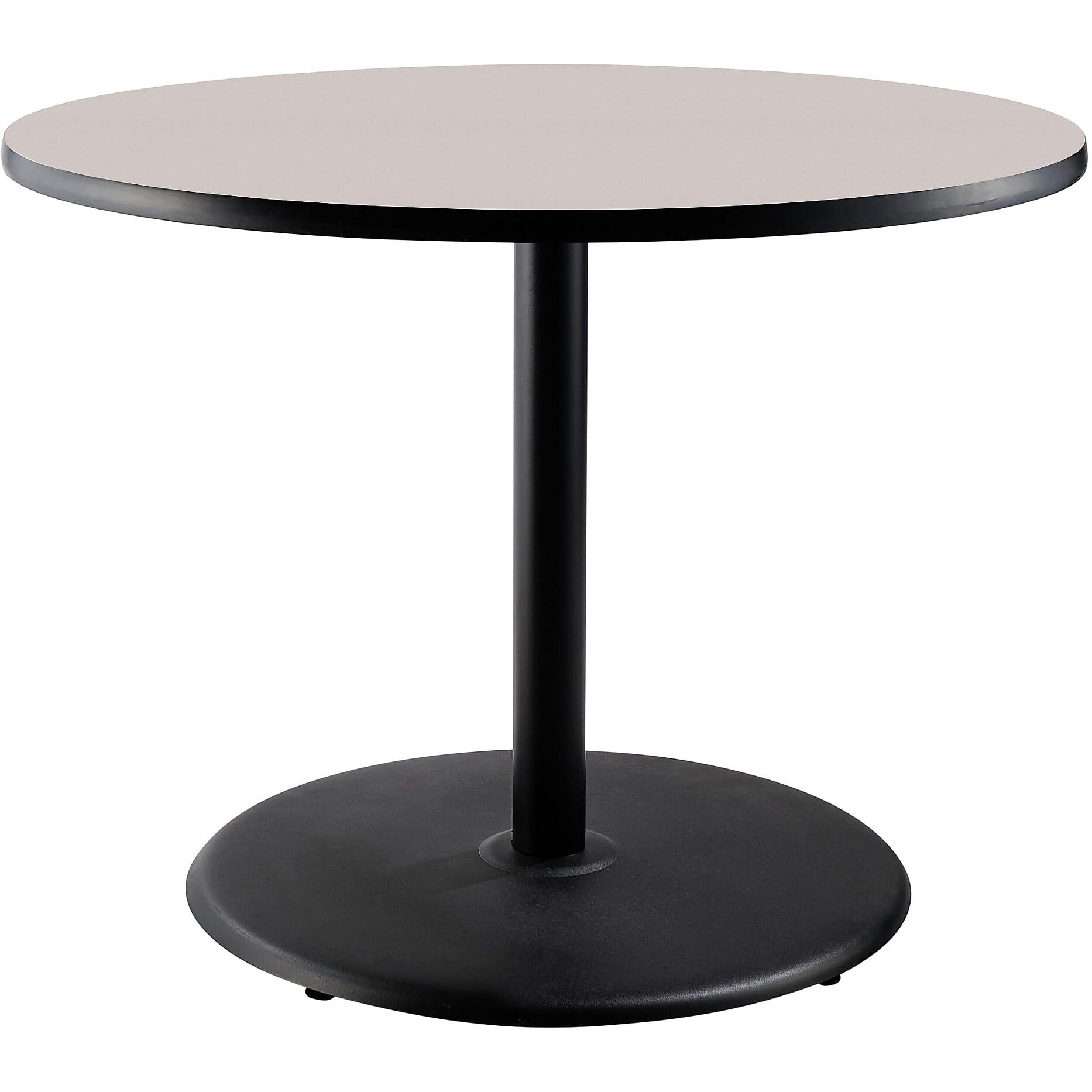 National Public Seating NPS 36  Round Cafe Table ith Round Base, 30  Height, Particleboard Core/T-Mold, Grey Nebula Top, Black Frame