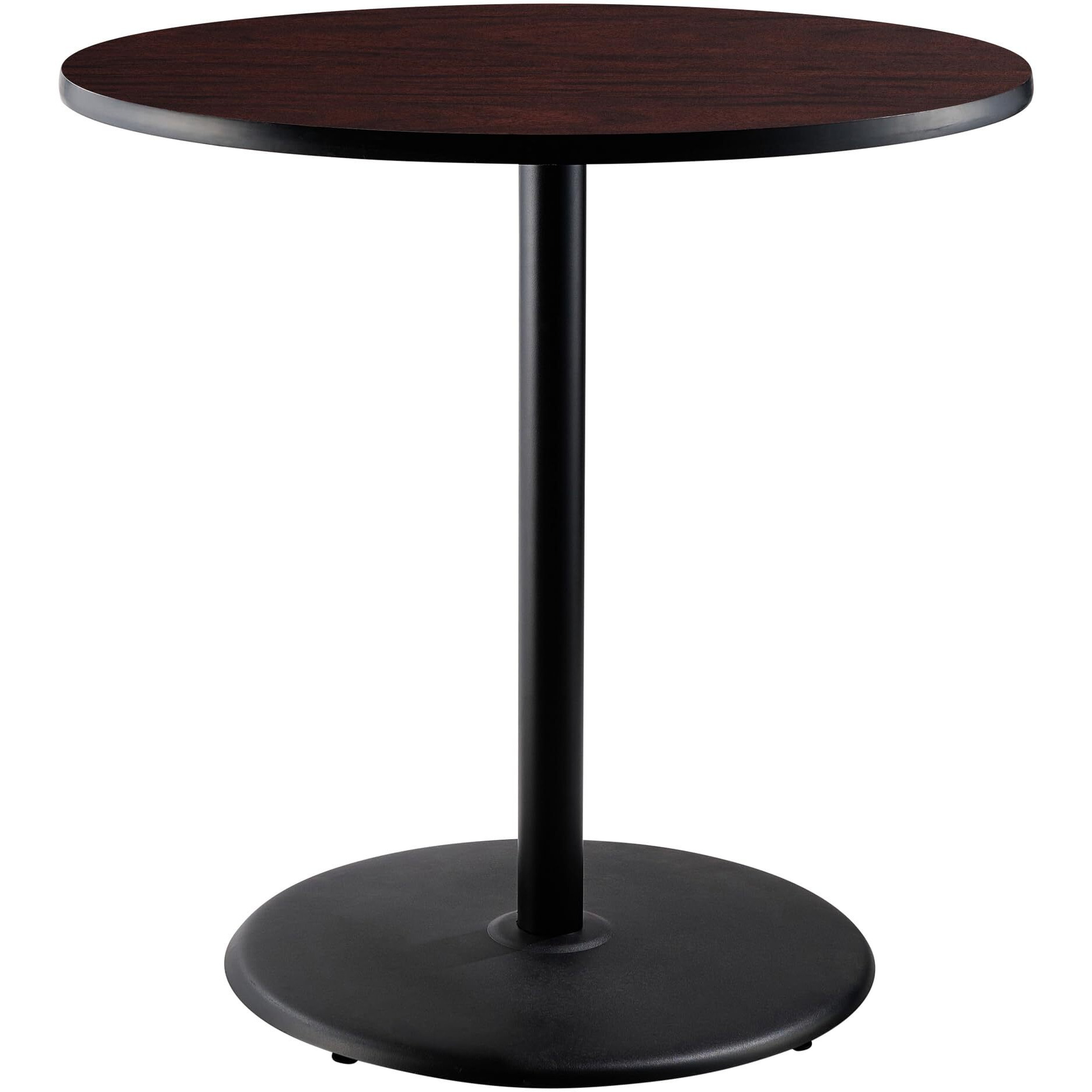 National Public Seating NPS 36  Round Cafe Table with Round Base, 42  Height, Particleboard Core/T-Mold, Mahogany Top, Black Frame