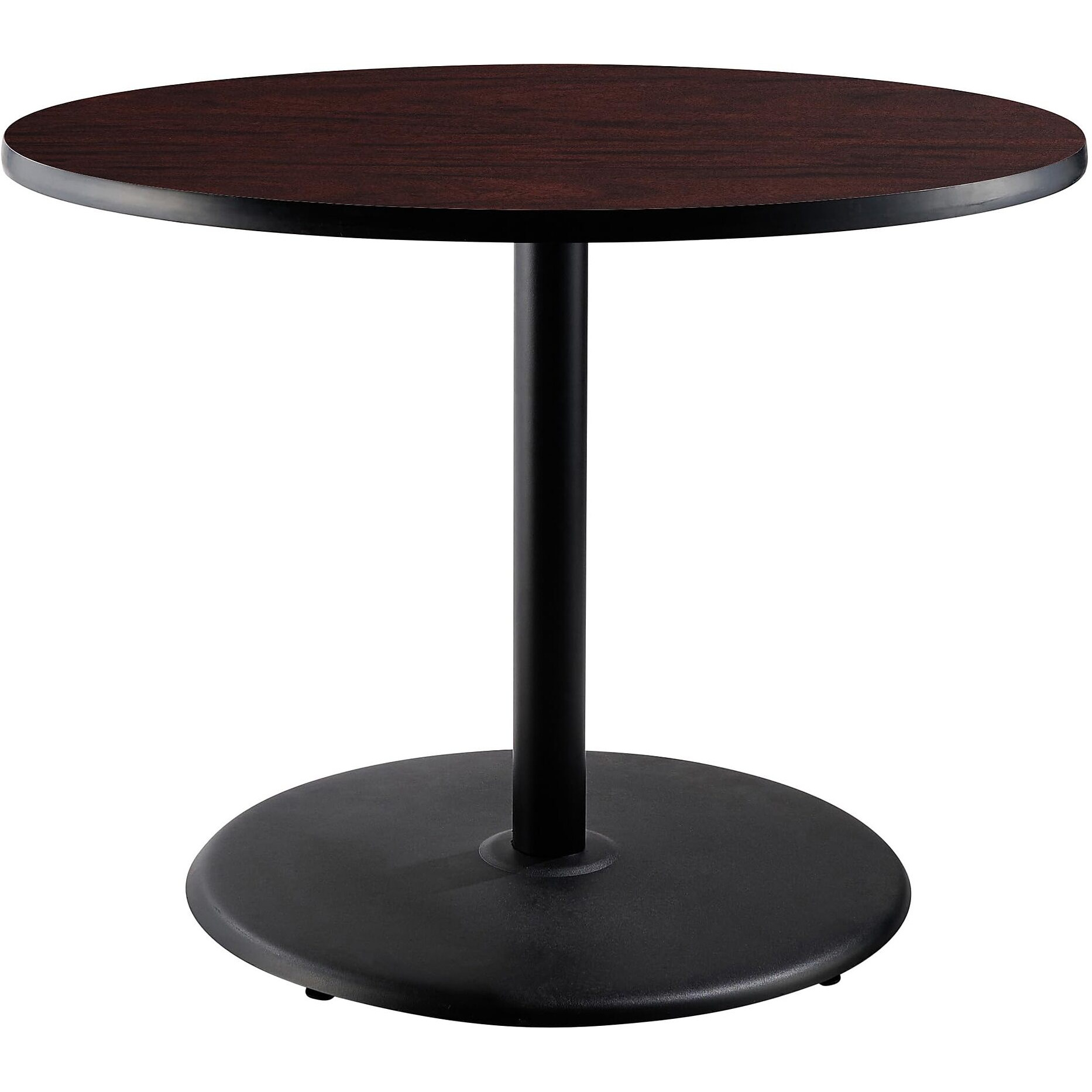 National Public Seating NPS 36  Round Cafe Table with Round Base, 30  Height, Particleboard Core/T-Mold, Mahogany Top, Black Frame