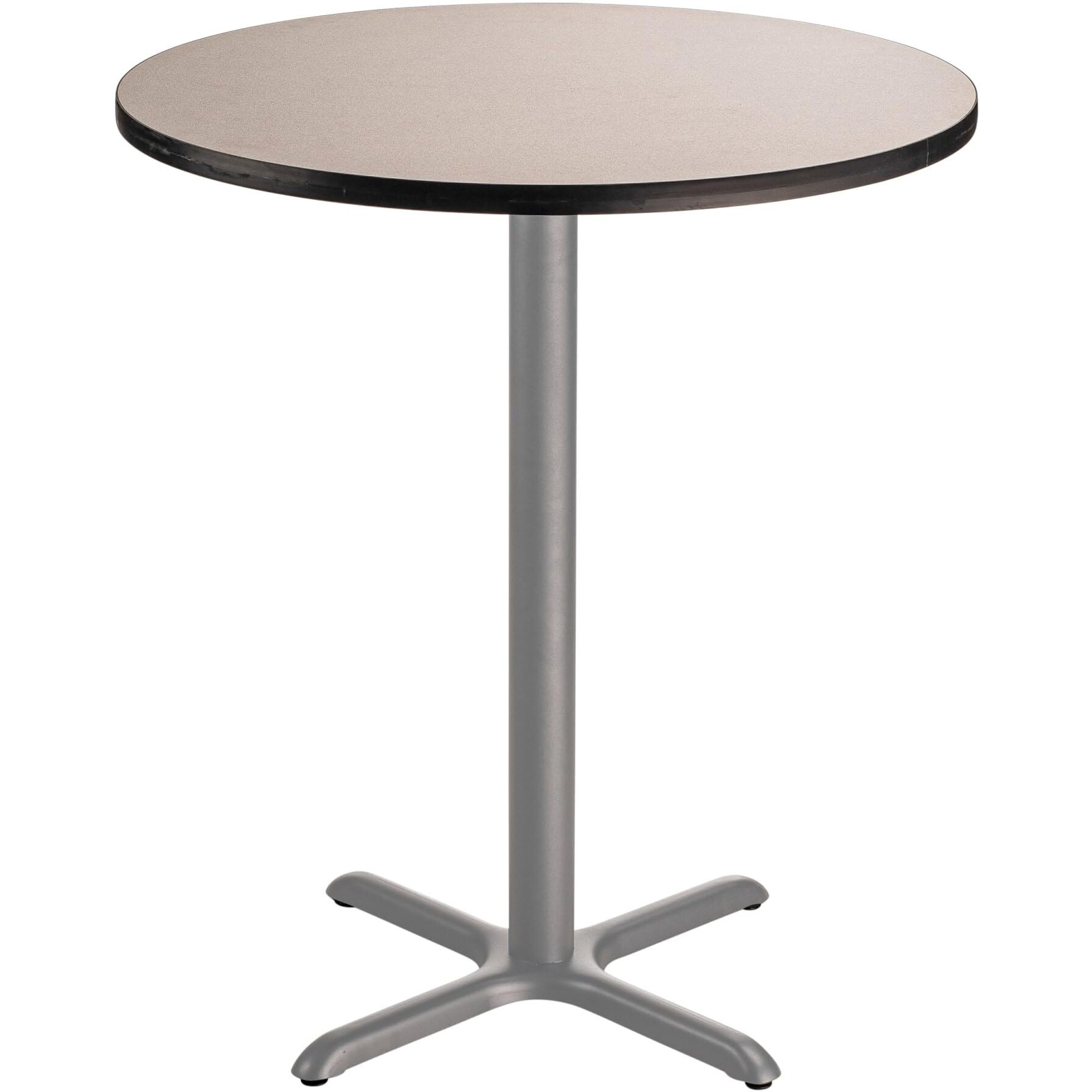 National Public Seating NPS 36  Round Cafe Table with X Base, 42  Height, Particleboard Core/T-Mold, Grey Nebula Top, Grey Frame