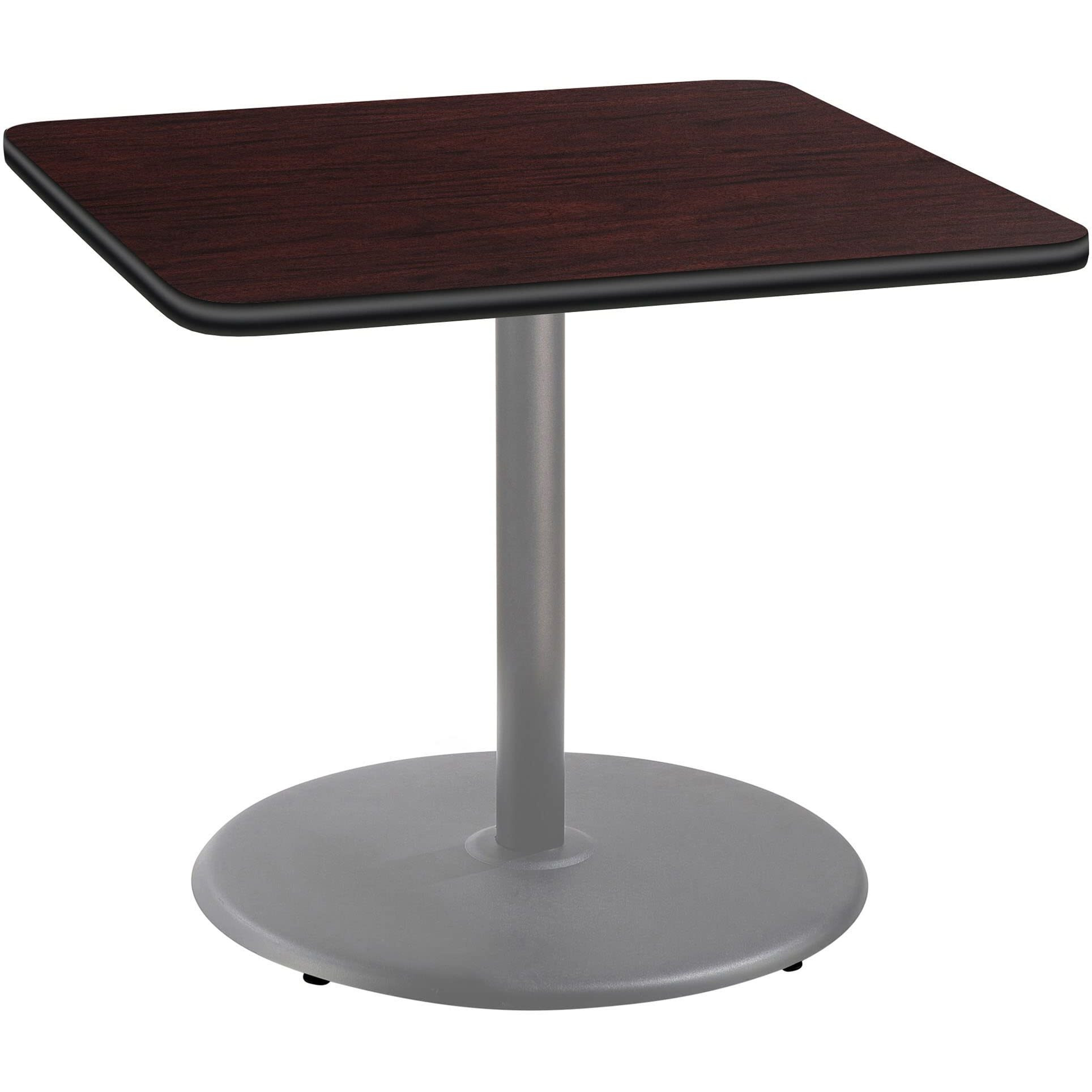 National Public Seating NPS 36  Square Cafe Table with Round Base, 30  Height, Particleboard Core/T-Mold, Mahogany Top, Grey Frame