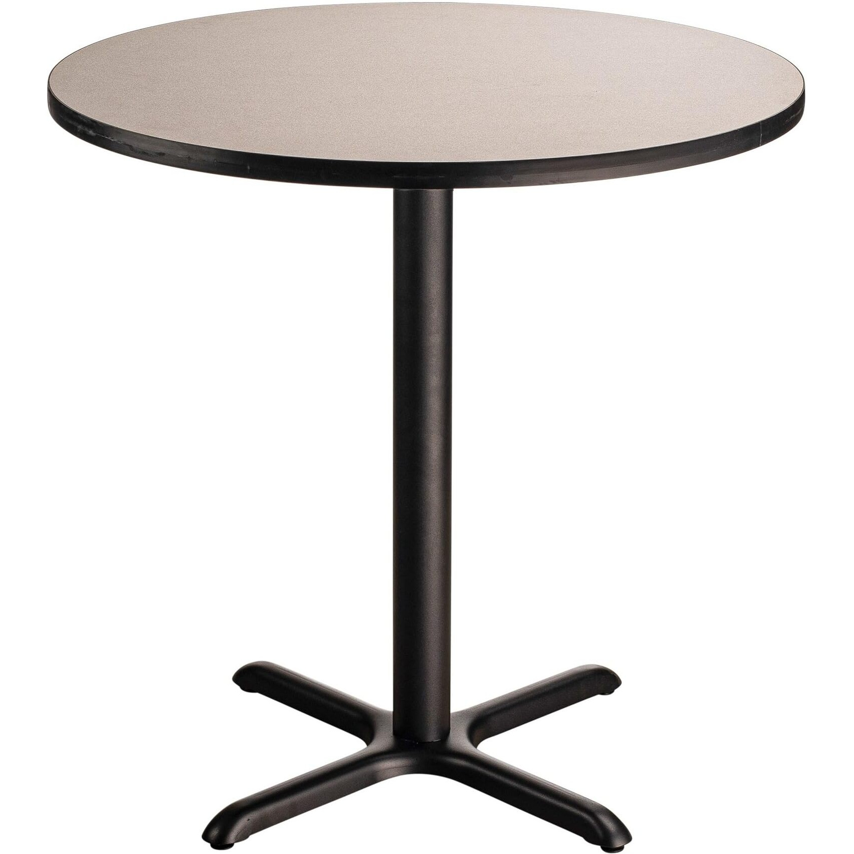 National Public Seating NPS 36  Round Cafe Table ith X Base, 36  Height, Particleboard Core/T-Mold, Grey Nebula Top, Black Frame